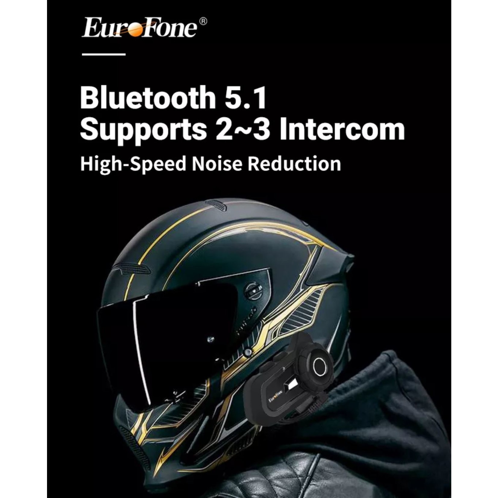 HE Products EuroFone S2 Motorhelm Headset Bluetooth 5.1 1000M 2 Riders Intercom FM Radio Universele Koppeling Met Andere Merken Headset – Verschillende kleuren.