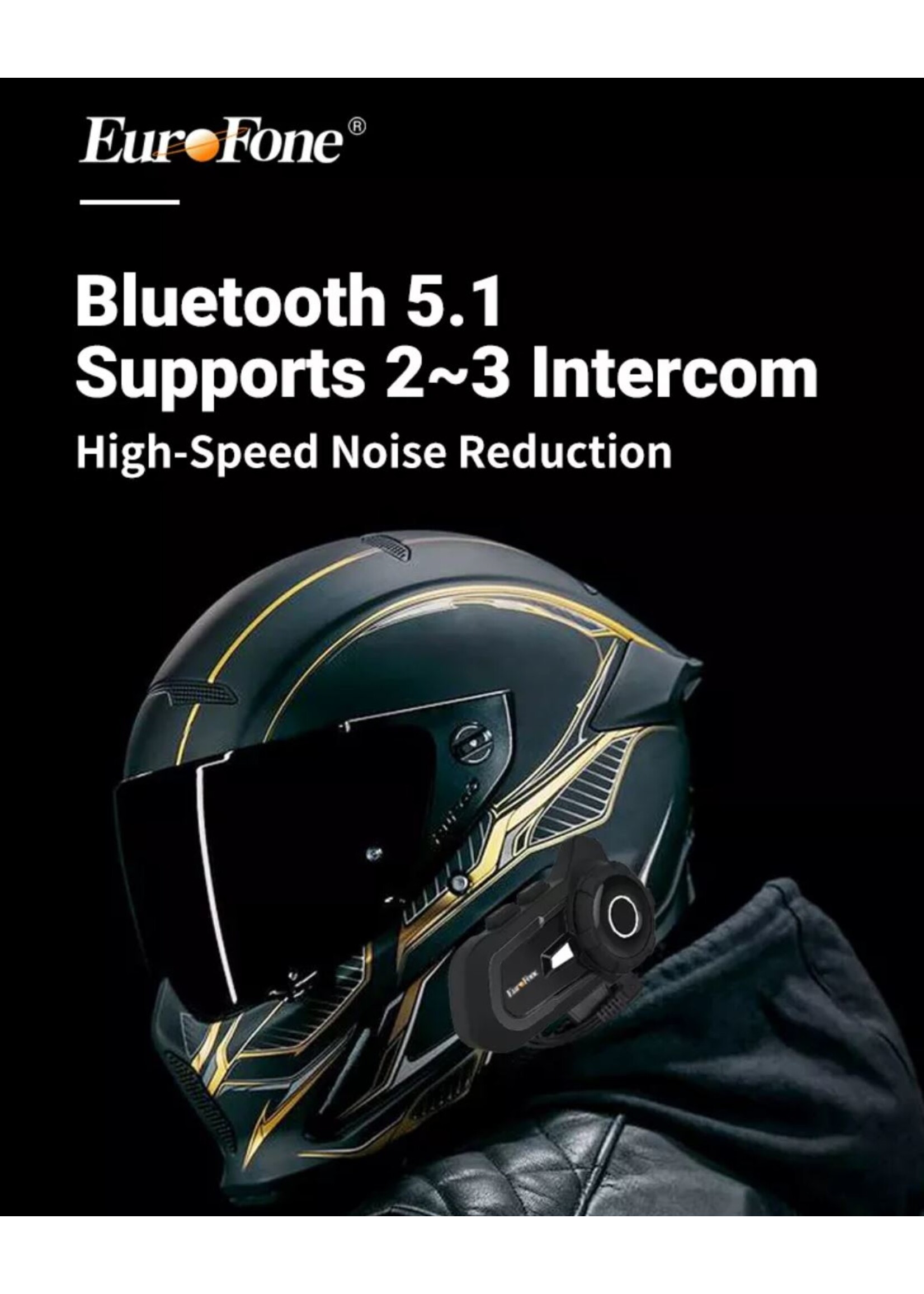 HE Products EuroFone S2 Motorhelm Headset Bluetooth 5.1 1000M 2 Riders Intercom FM Radio Universele Koppeling Met Andere Merken Headset – Verschillende kleuren.