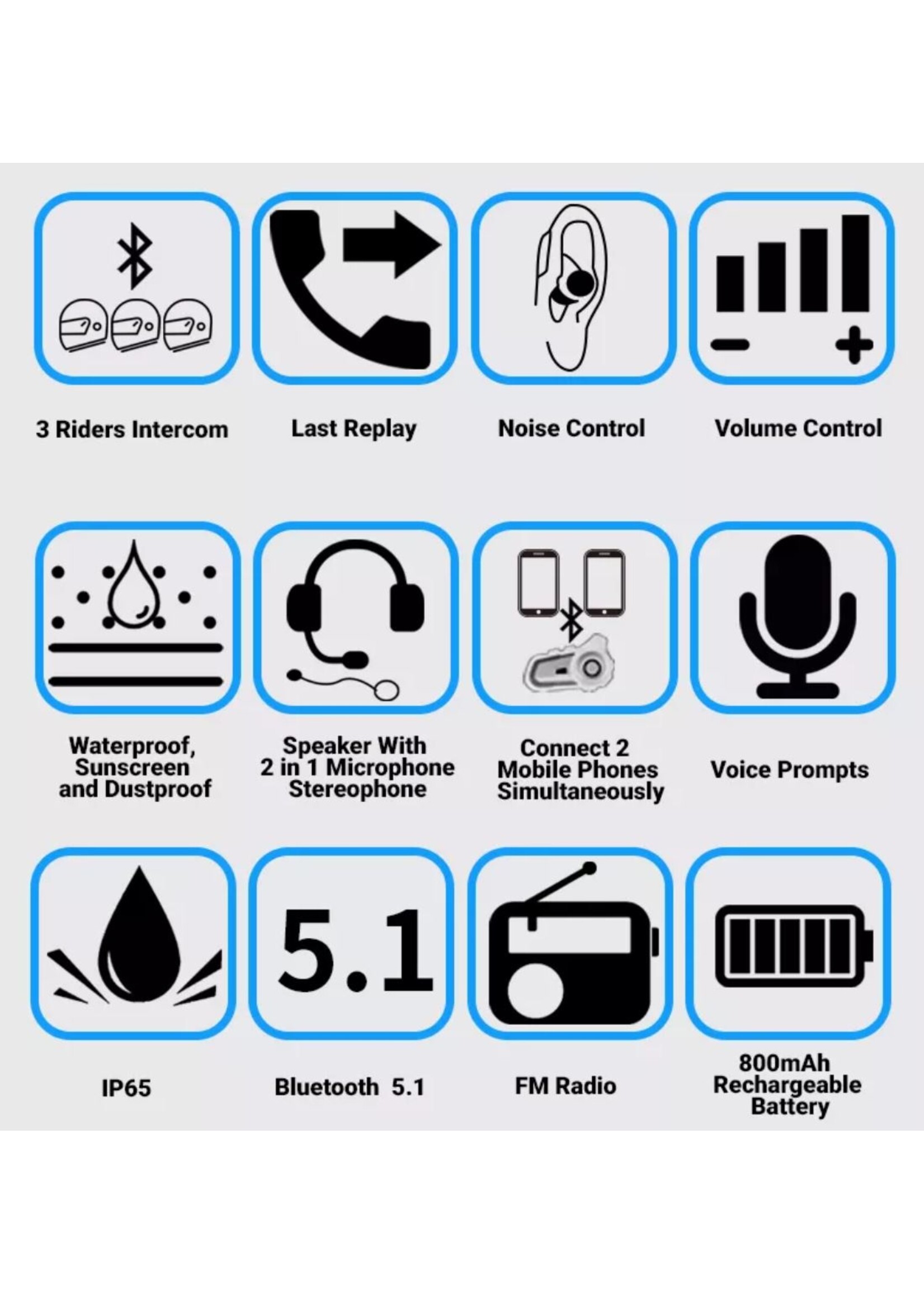 HE Products EuroFone S2 Motorhelm Headset Bluetooth 5.1 1000M 2 Riders Intercom FM Radio Universele Koppeling Met Andere Merken Headset – Verschillende kleuren.