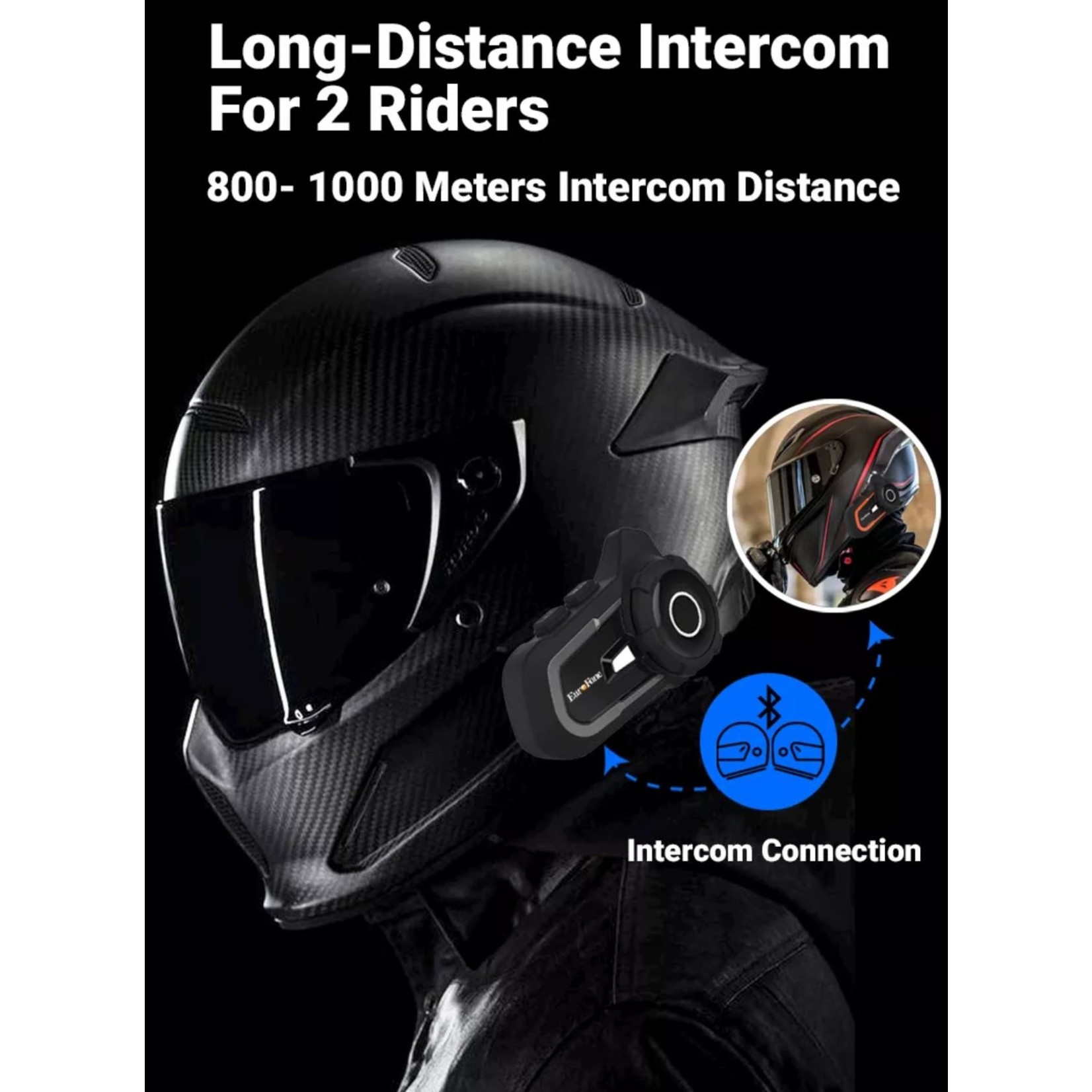 HE Products EuroFone S2 Motorhelm Headset Bluetooth 5.1 1000M 2 Riders Intercom FM Radio Universele Koppeling Met Andere Merken Headset – Verschillende kleuren.