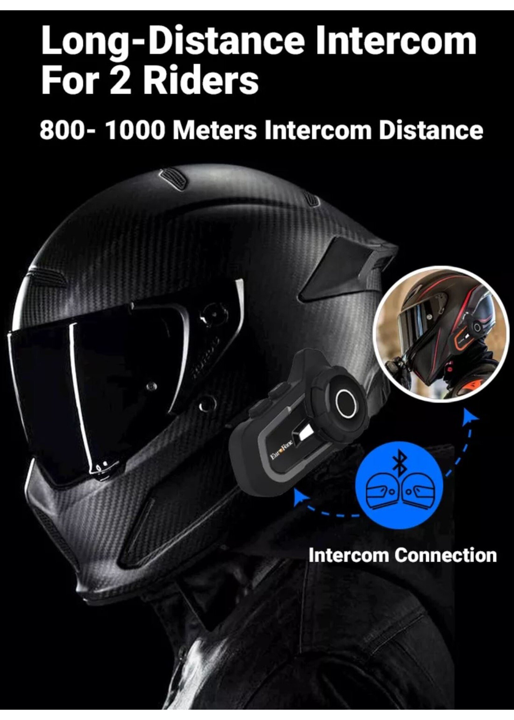 HE Products EuroFone S2 Motorhelm Headset Bluetooth 5.1 1000M 2 Riders Intercom FM Radio Universele Koppeling Met Andere Merken Headset – Verschillende kleuren.