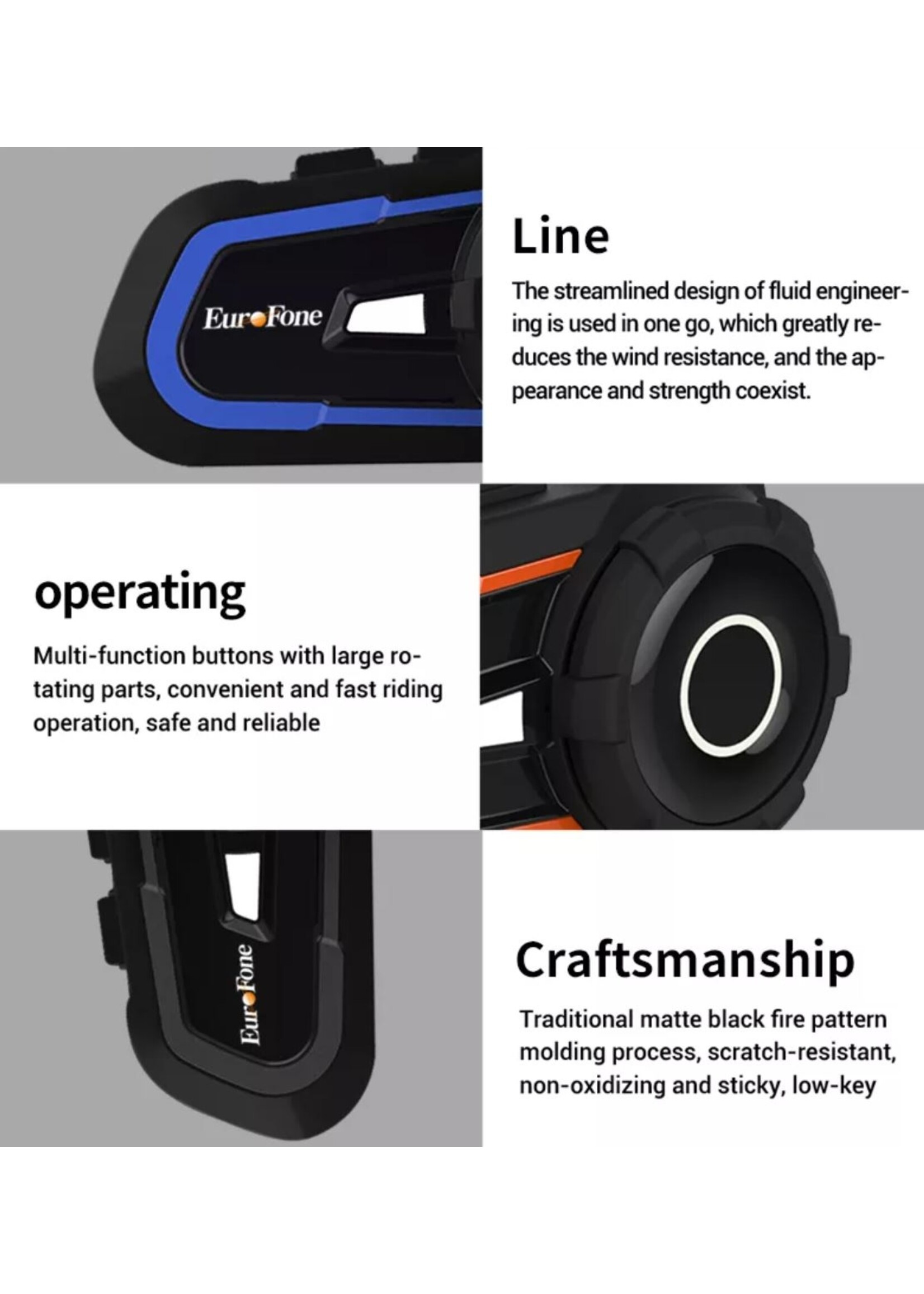 HE Products EuroFone S2 Motorhelm Headset Bluetooth 5.1 1000M 2 Riders Intercom FM Radio Universele Koppeling Met Andere Merken Headset – Verschillende kleuren.