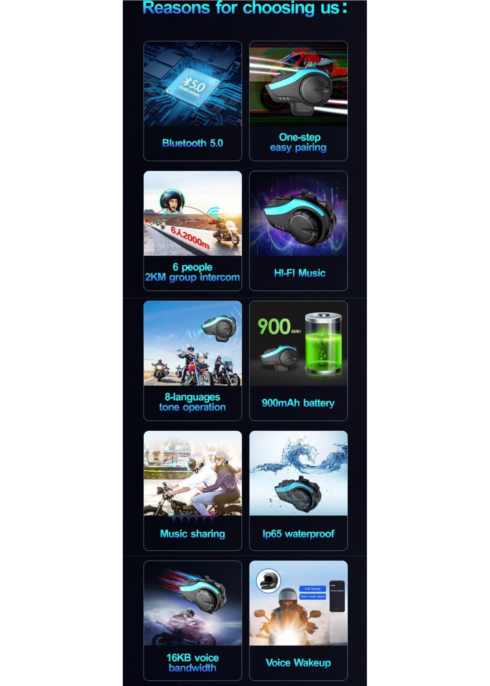 HE Products Intercom voor helm Motoraccessoires muziek delen Full Duplex 6 rijders 2000 meter Intercom-headset voor rijders