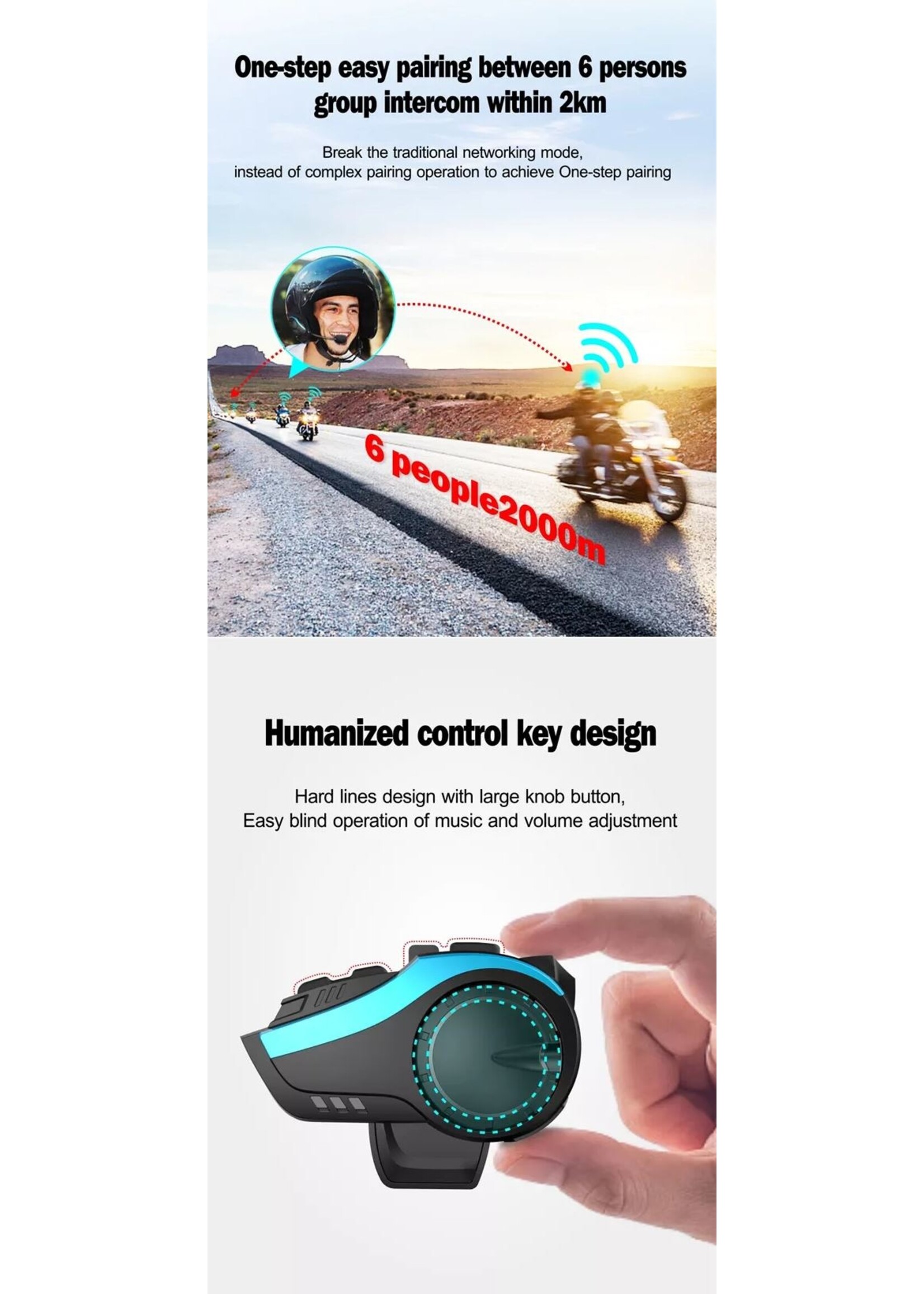 HE Products Intercom voor helm Motoraccessoires muziek delen Full Duplex 6 rijders 2000 meter Intercom-headset voor rijders