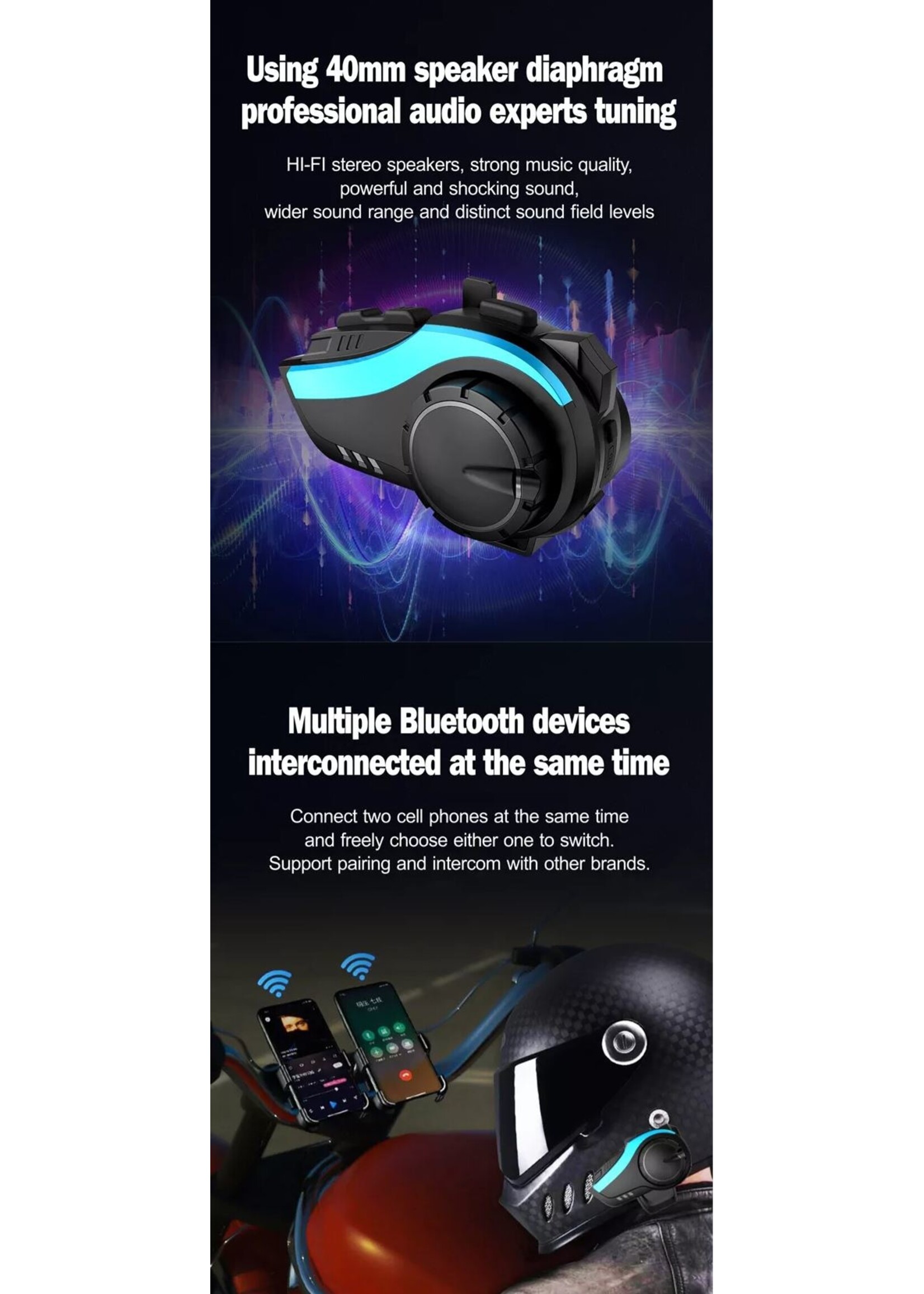 HE Products Intercom voor helm Motoraccessoires muziek delen Full Duplex 6 rijders 2000 meter Intercom-headset voor rijders