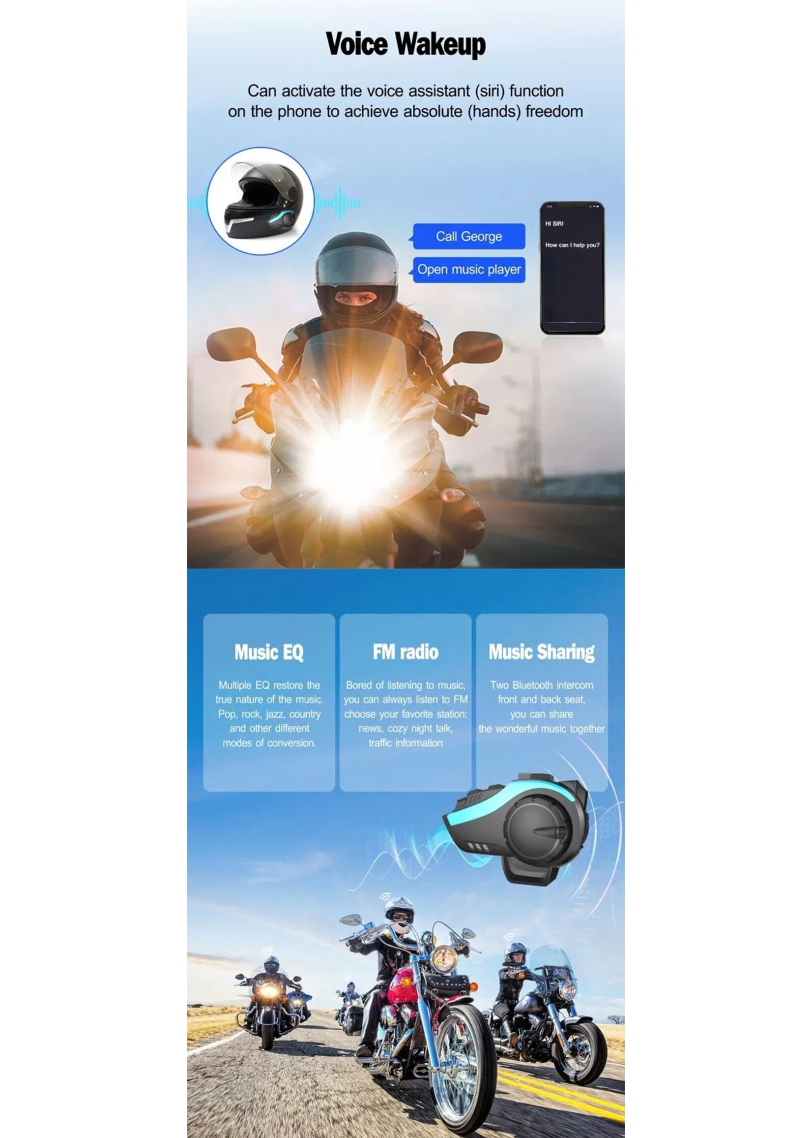 HE Products Intercom voor helm Motoraccessoires muziek delen Full Duplex 6 rijders 2000 meter Intercom-headset voor rijders