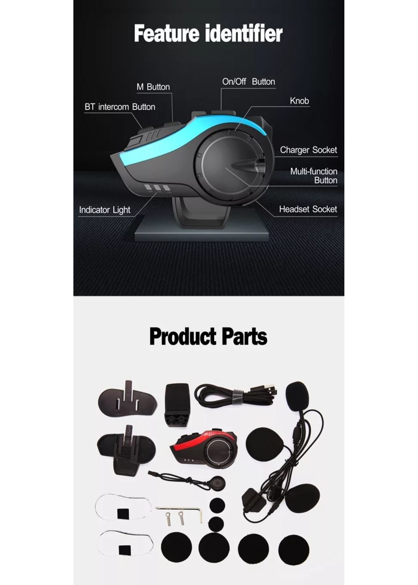 HE Products Intercom voor helm Motoraccessoires muziek delen Full Duplex 6 rijders 2000 meter Intercom-headset voor rijders