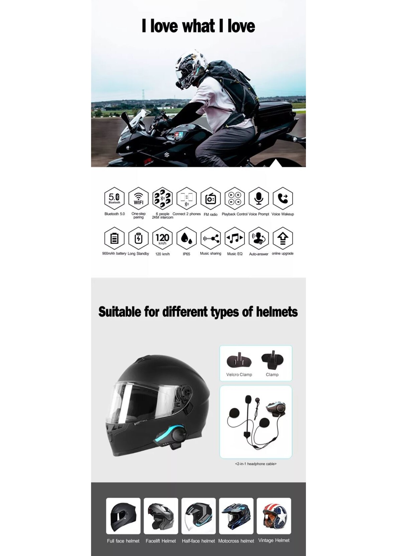 HE Products Intercom voor helm Motoraccessoires muziek delen Full Duplex 6 rijders 2000 meter Intercom-headset voor rijders