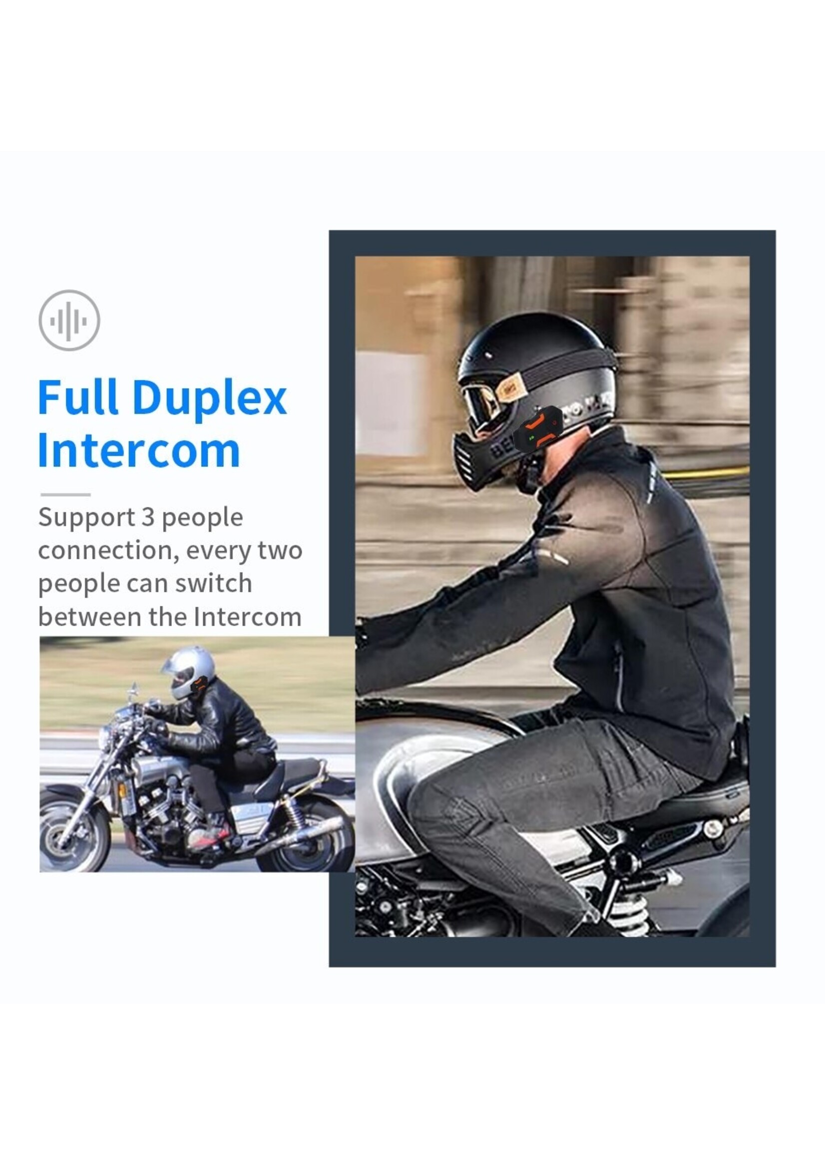 Eurofone V3 Plus Helmet Motorhelm BT Intercom Headset