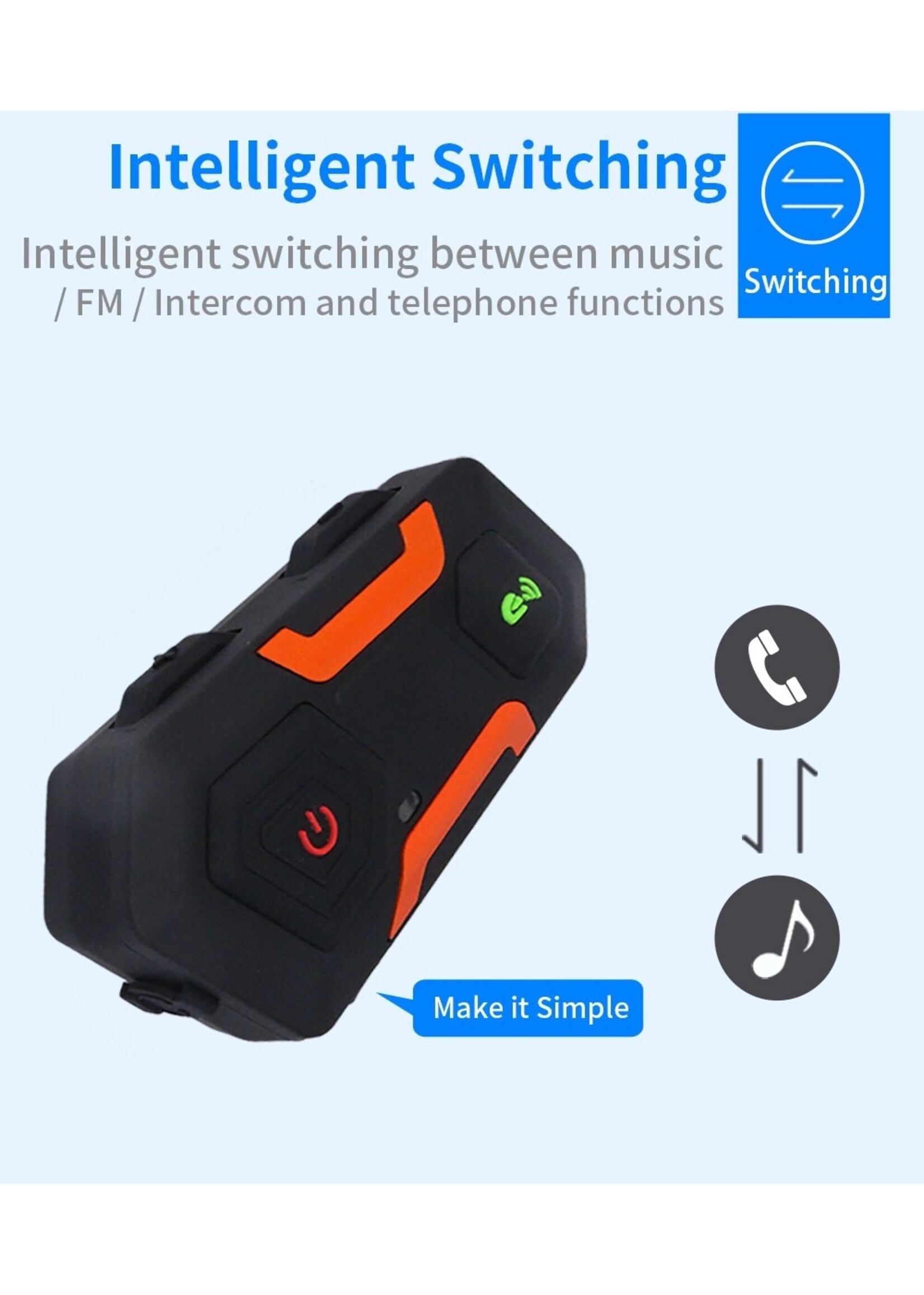 Eurofone V3 Plus Helmet Motorhelm BT Intercom Headset
