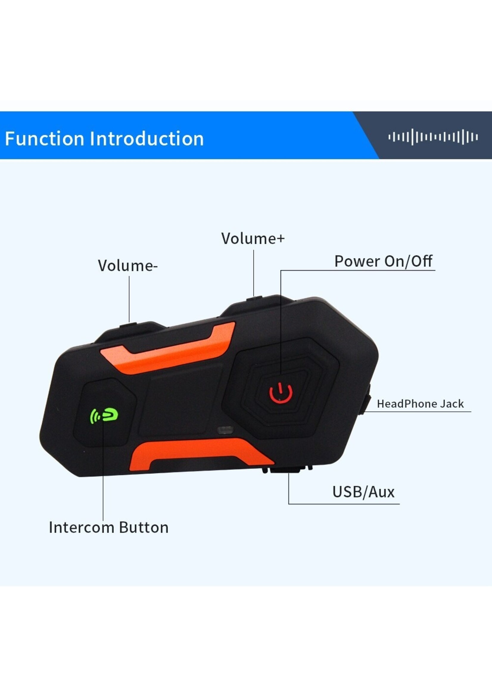 Eurofone V3 Plus Helmet Motorhelm BT Intercom Headset