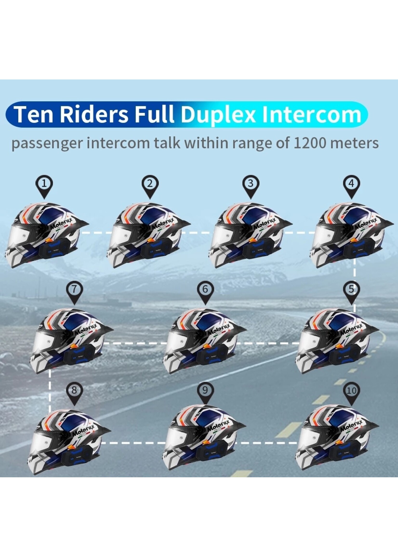 Eurofone EUROFONE V10 2500M Motorcycle Helmet Bluetooth Intercom Headset Met FM Radio