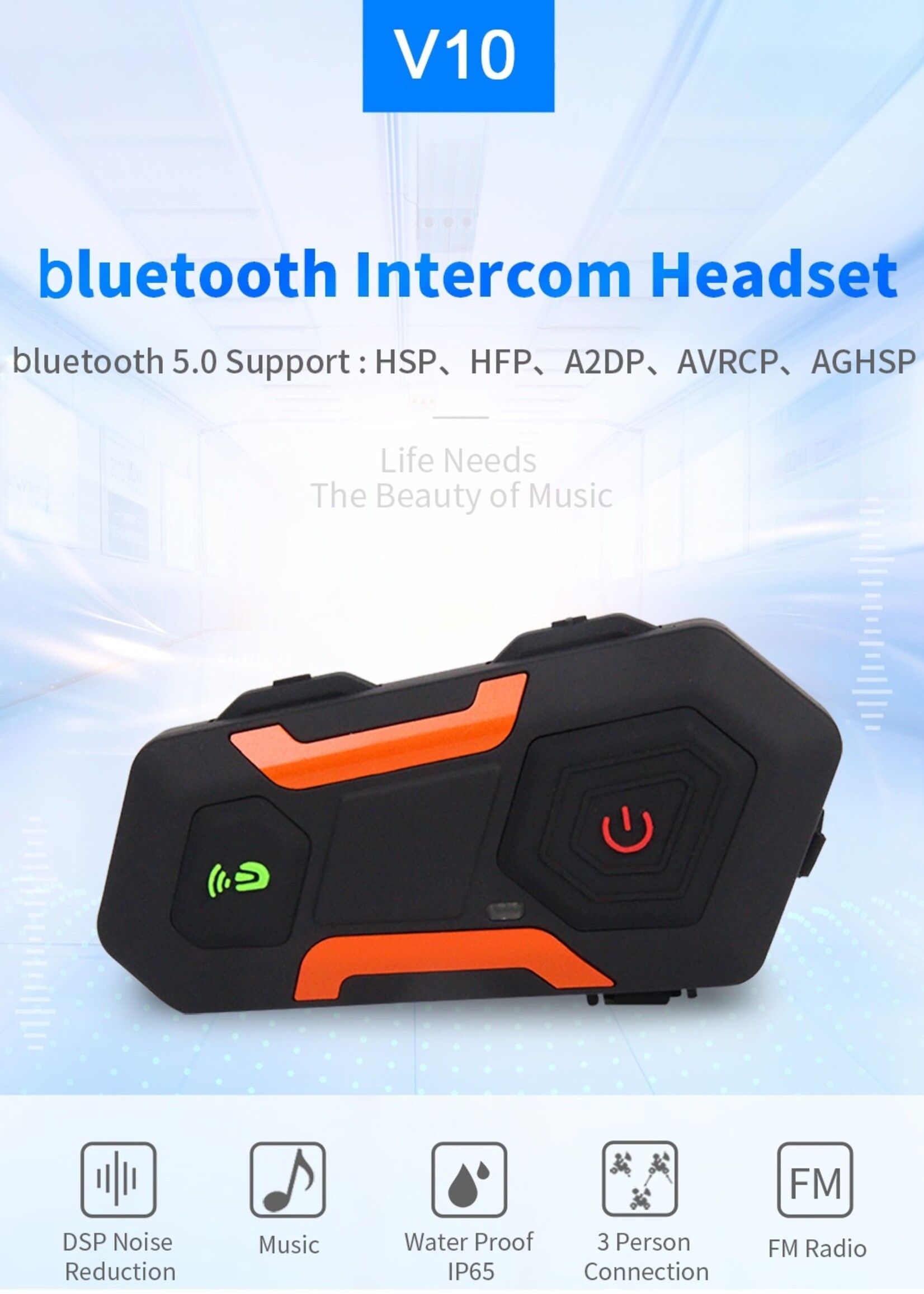Eurofone EUROFONE V10 2500M Motorcycle Helmet Bluetooth Intercom Headset Met FM Radio