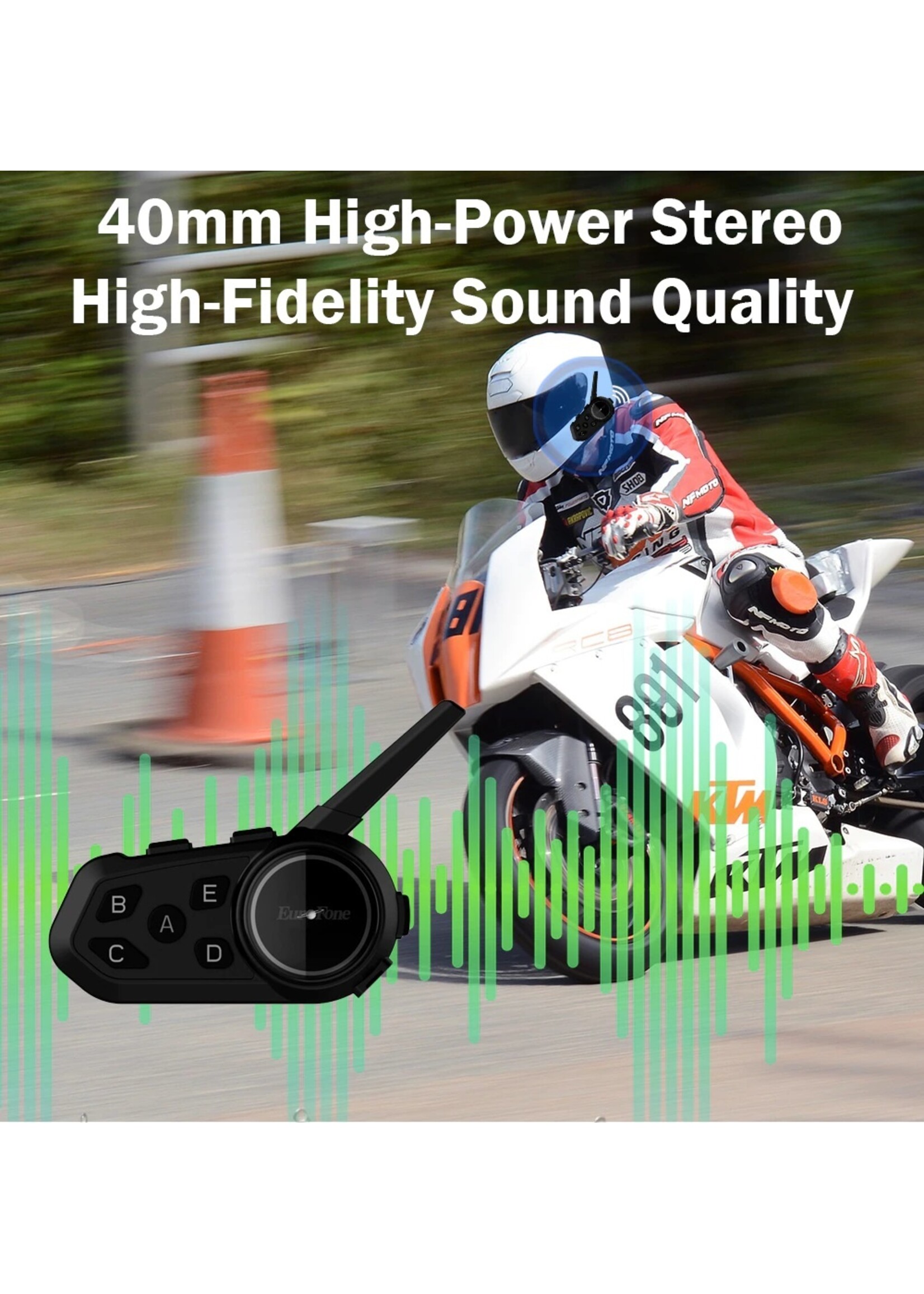 Eurofone Eurofone 6 Riders 1200m BT Bluetooth Interphone Motorhelm Intercom