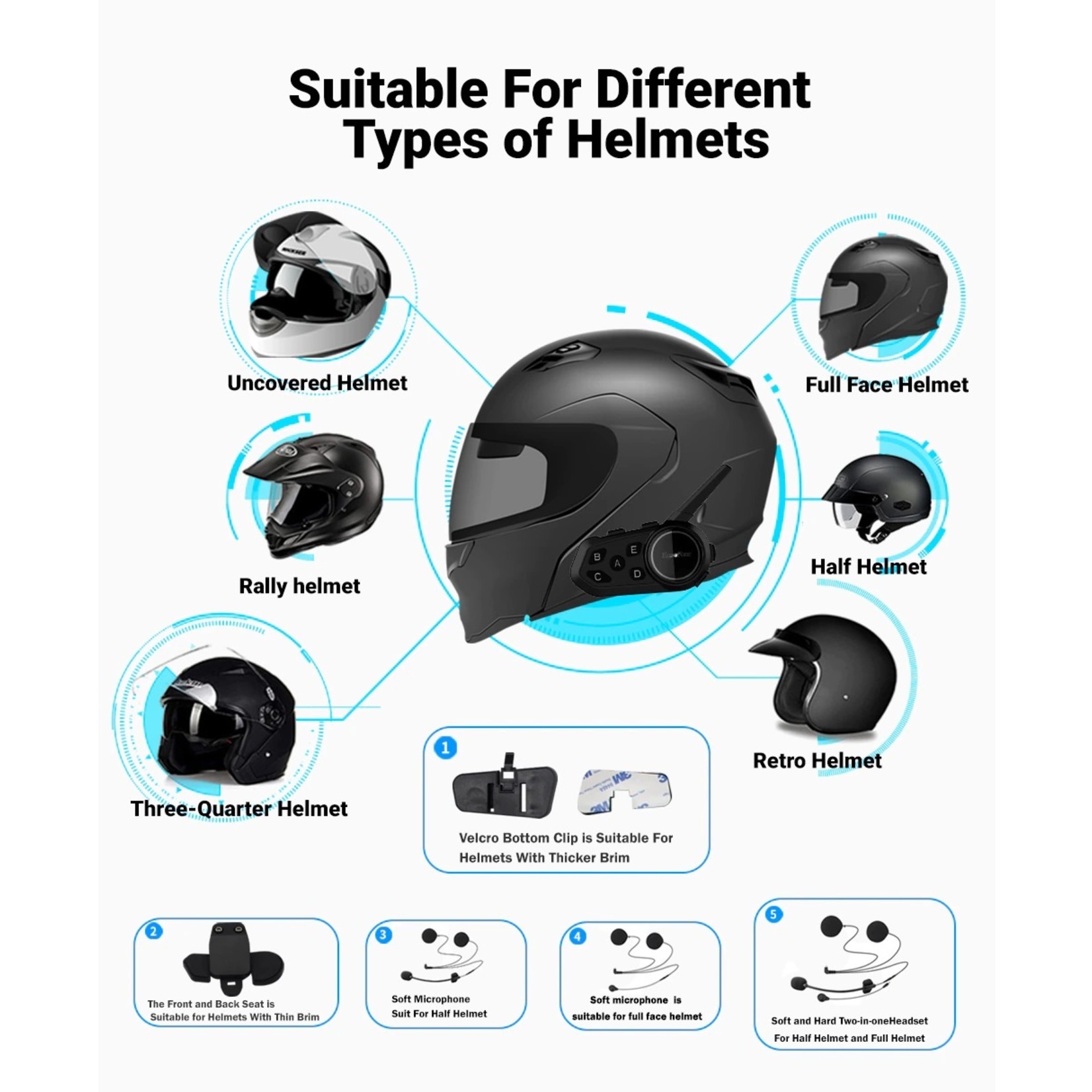 Eurofone Eurofone 6 Riders 1200m BT Bluetooth Interphone Motorhelm Intercom