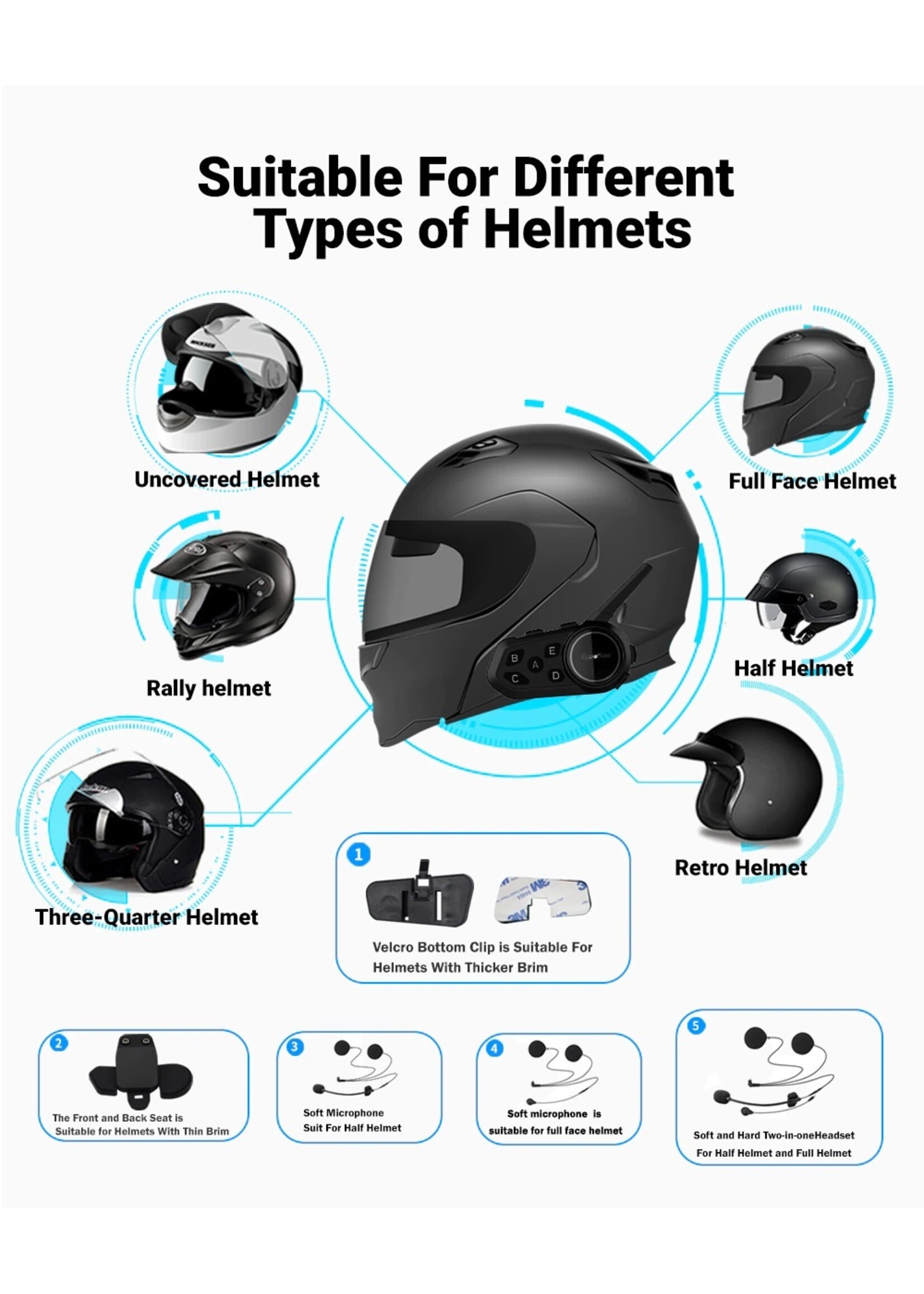 Eurofone Eurofone 6 Riders 1200m BT Bluetooth Interphone Motorhelm Intercom