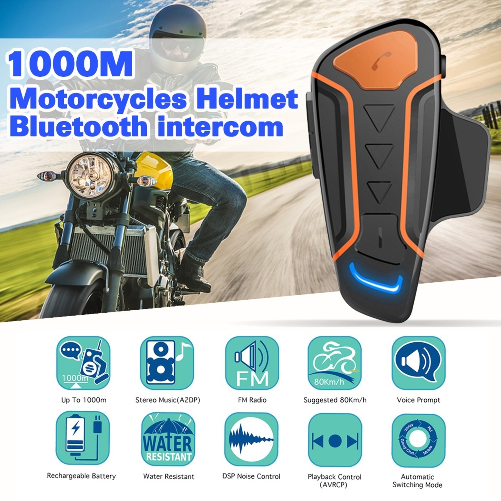 HE Products Dubbele zet WT003 Bluetooth-communicatiesysteem voor motorfietsen.