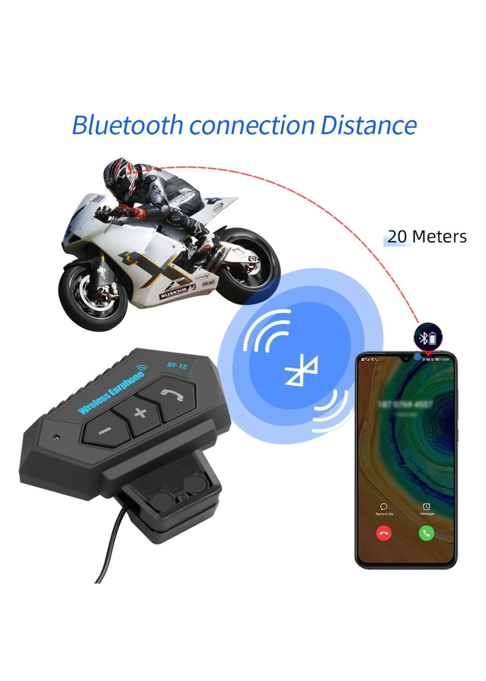 HE Products BT-12 draadloze headset motorhelm Luidsprekers Ondersteuning Handsfree bellen voor antwoorden