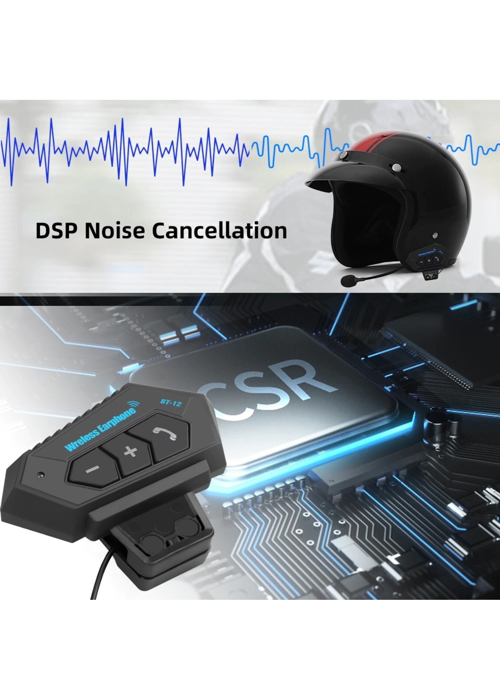 HE Products BT-12 draadloze headset motorhelm Luidsprekers Ondersteuning Handsfree bellen voor antwoorden