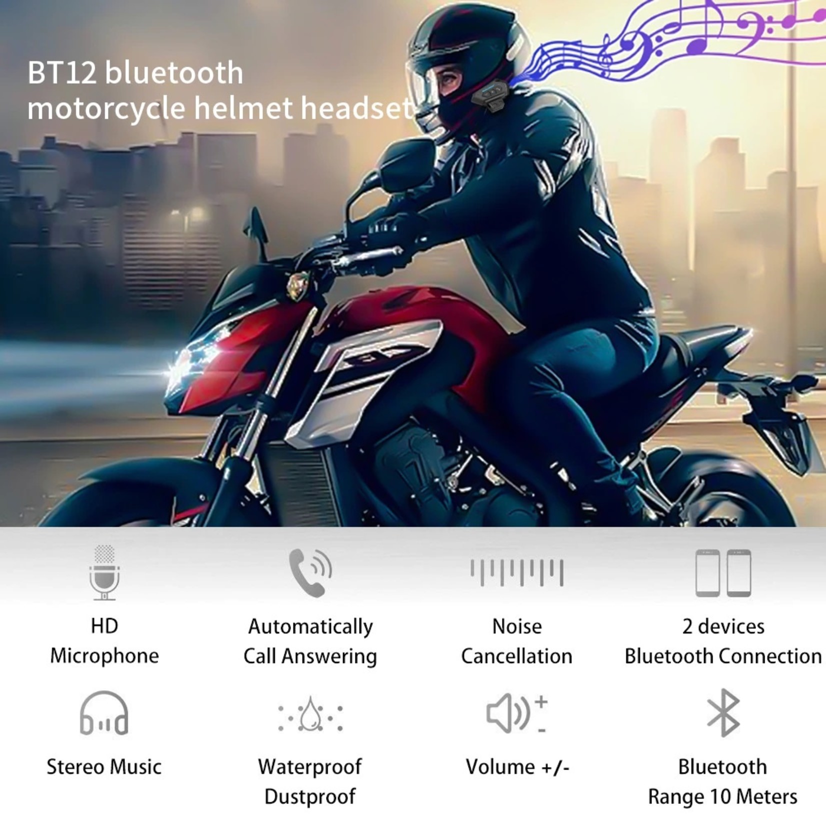 HE Products BT-12 draadloze headset motorhelm Luidsprekers Ondersteuning Handsfree bellen voor antwoorden