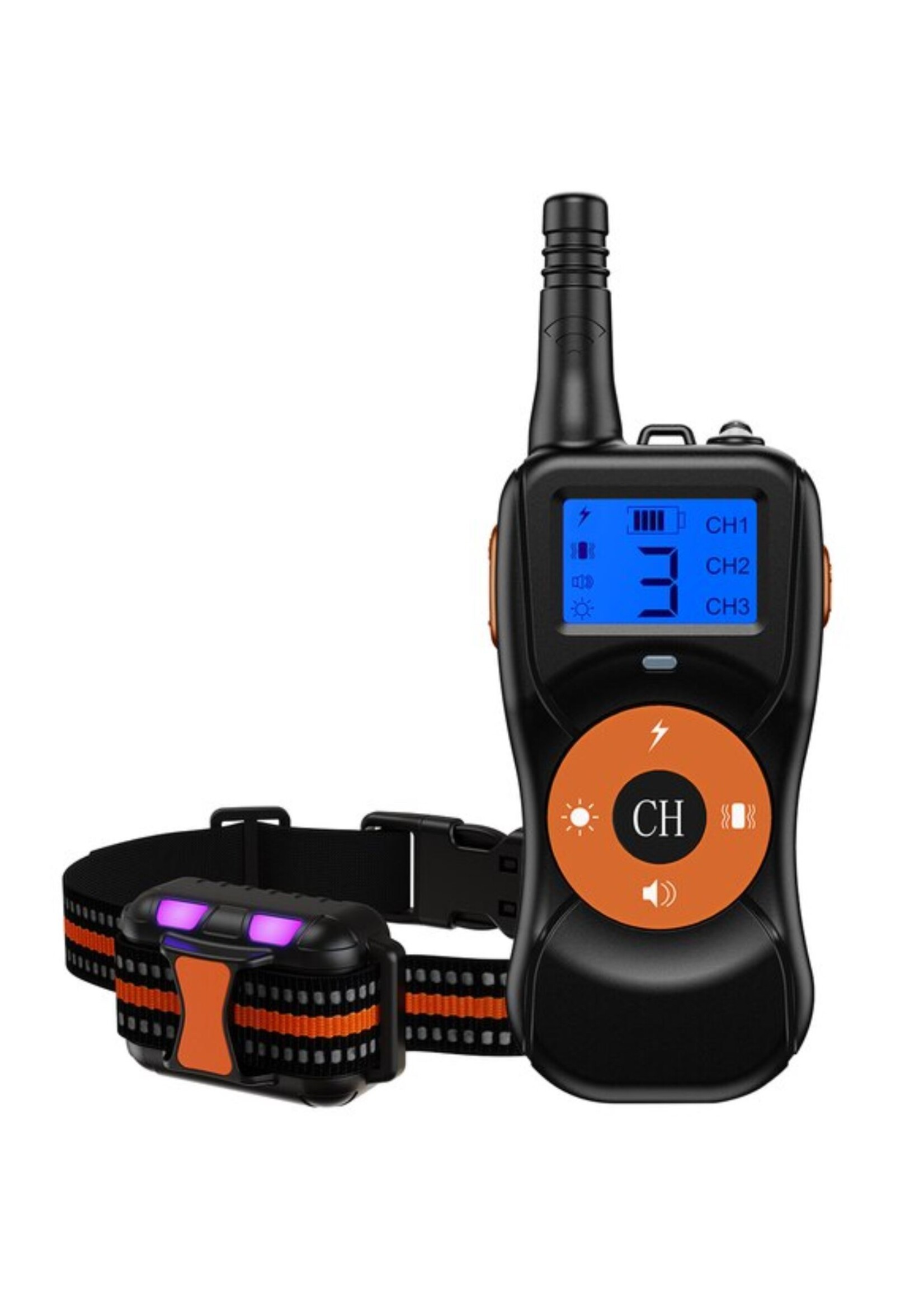 HE Products Hondentrainingshalsband met 300m afstandsbediening, elektronische halsband met piep-, vibratie-, schok-, licht- en toetsenbordvergrendelingsmodus, waterdichte elektrische halsbandset voor kleine middelgrote grote honden