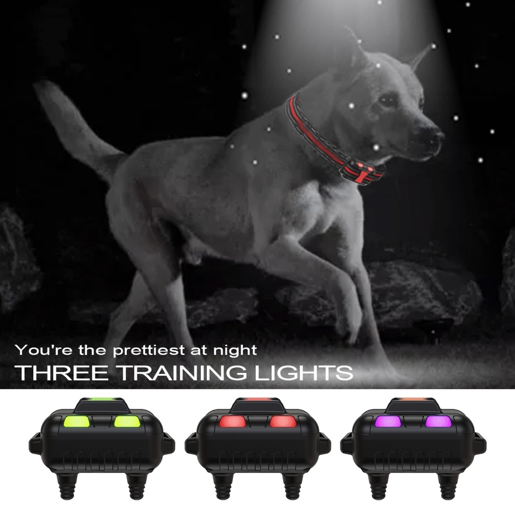 HE Products Hondentrainingshalsband met 300m afstandsbediening, elektronische halsband met piep-, vibratie-, schok-, licht- en toetsenbordvergrendelingsmodus, waterdichte elektrische halsbandset voor kleine middelgrote grote honden