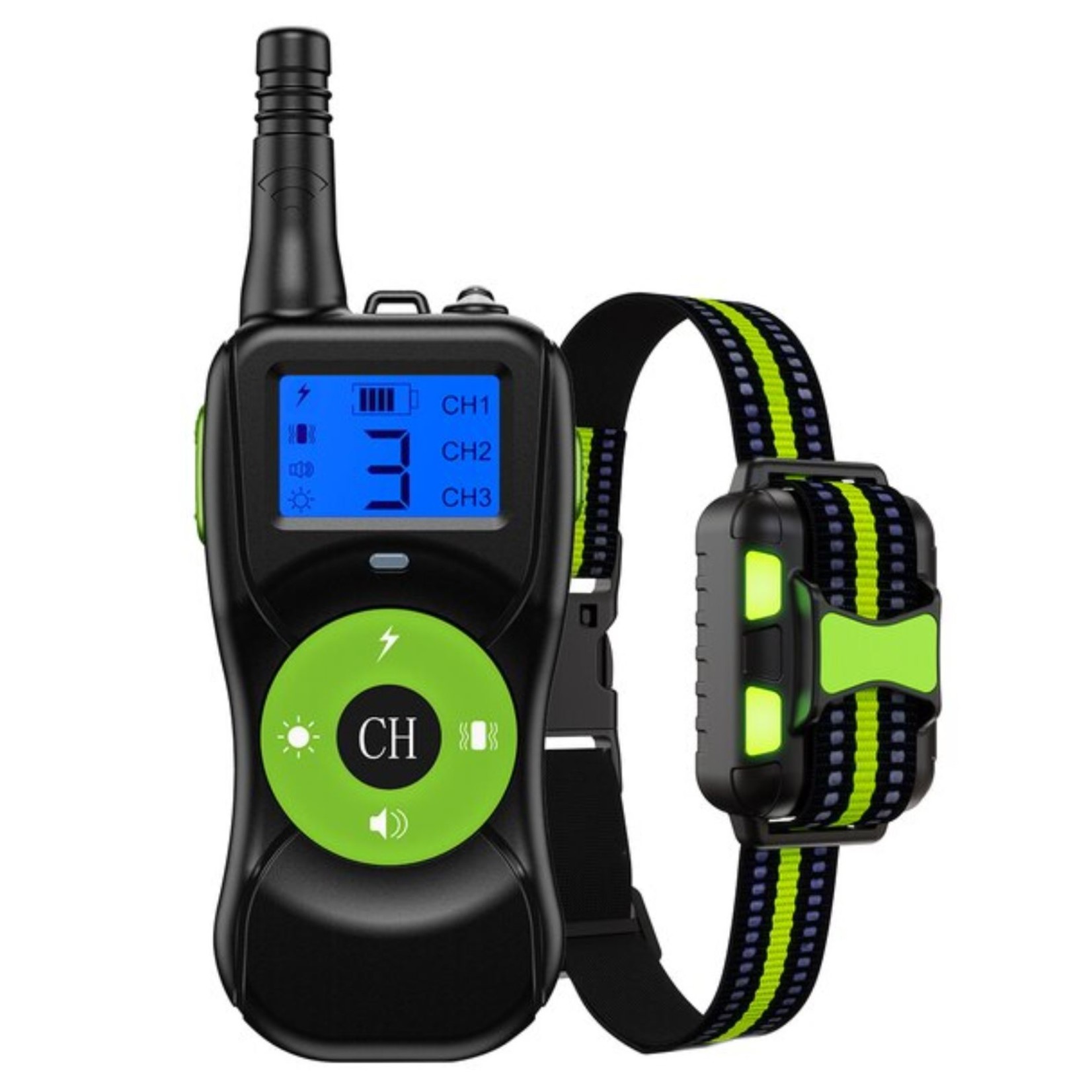 HE Products Hondentrainingshalsband met 300m afstandsbediening, elektronische halsband met piep-, vibratie-, schok-, licht- en toetsenbordvergrendelingsmodus, waterdichte elektrische halsbandset voor kleine middelgrote grote honden