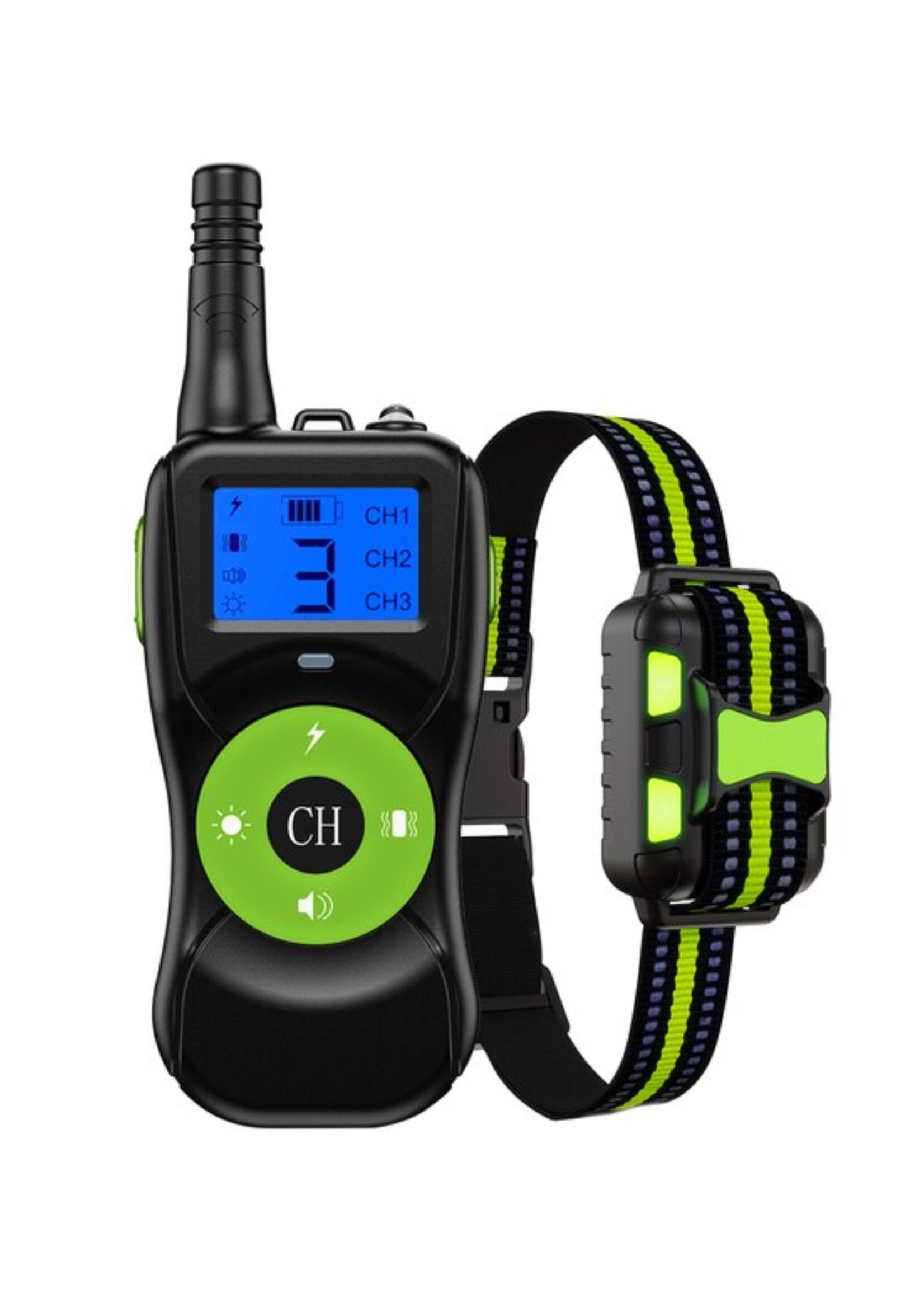 HE Products Hondentrainingshalsband met 300m afstandsbediening, elektronische halsband met piep-, vibratie-, schok-, licht- en toetsenbordvergrendelingsmodus, waterdichte elektrische halsbandset voor kleine middelgrote grote honden