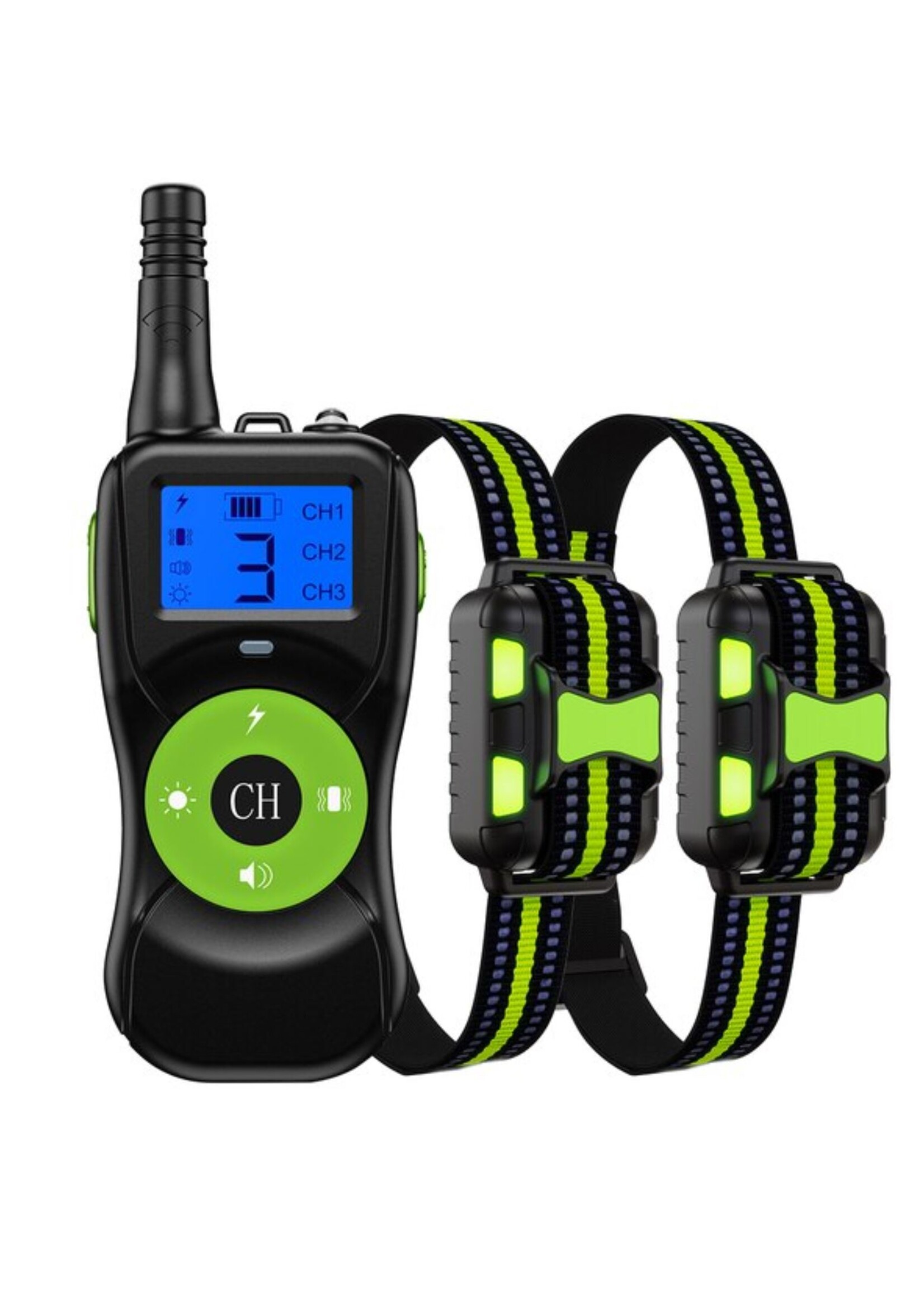 HE Products Voor 2 Honden, Hondentrainingshalsband met 300m afstandsbediening, elektronische halsband met piep-, vibratie-, schok-, licht- en toetsenbordvergrendelingsmodus, waterdichte elektrische halsbandset voor kleine middelgrote grote honden