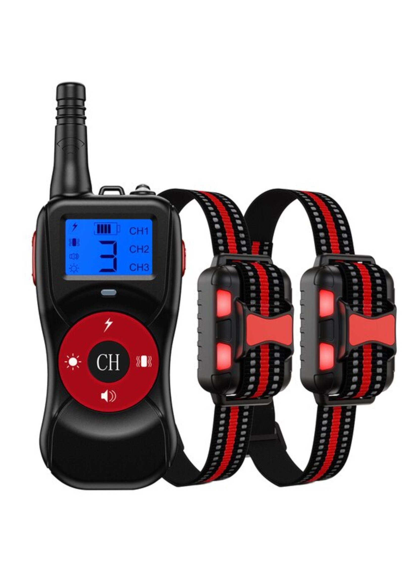 HE Products Voor 2 Honden, Hondentrainingshalsband met 300m afstandsbediening, elektronische halsband met piep-, vibratie-, schok-, licht- en toetsenbordvergrendelingsmodus, waterdichte elektrische halsbandset voor kleine middelgrote grote honden