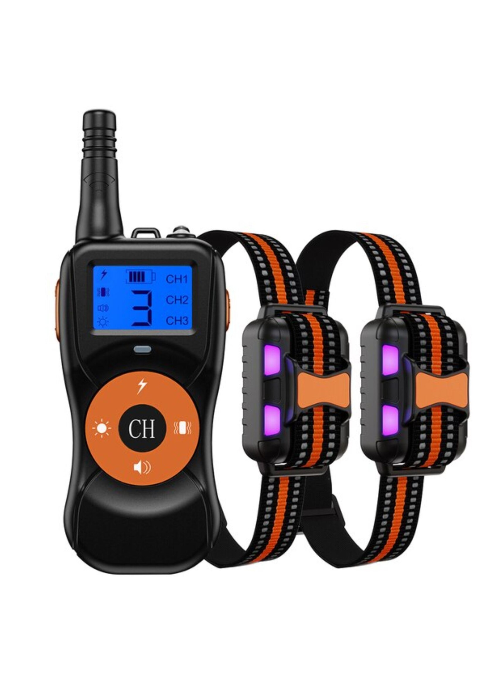 HE Products Voor 2 Honden, Hondentrainingshalsband met 300m afstandsbediening, elektronische halsband met piep-, vibratie-, schok-, licht- en toetsenbordvergrendelingsmodus, waterdichte elektrische halsbandset voor kleine middelgrote grote honden