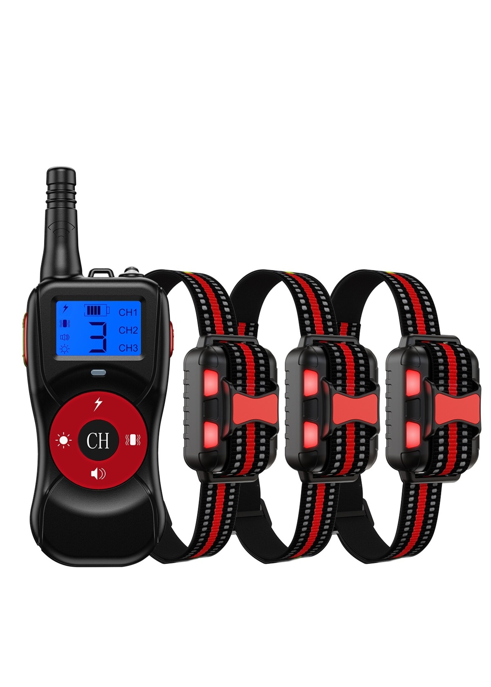HE Products Voor 3 Honden, Hondentrainingshalsband met 300m afstandsbediening, elektronische halsband met piep-, vibratie-, schok-, licht- en toetsenbordvergrendelingsmodus, waterdichte elektrische halsbandset voor kleine middelgrote grote honden