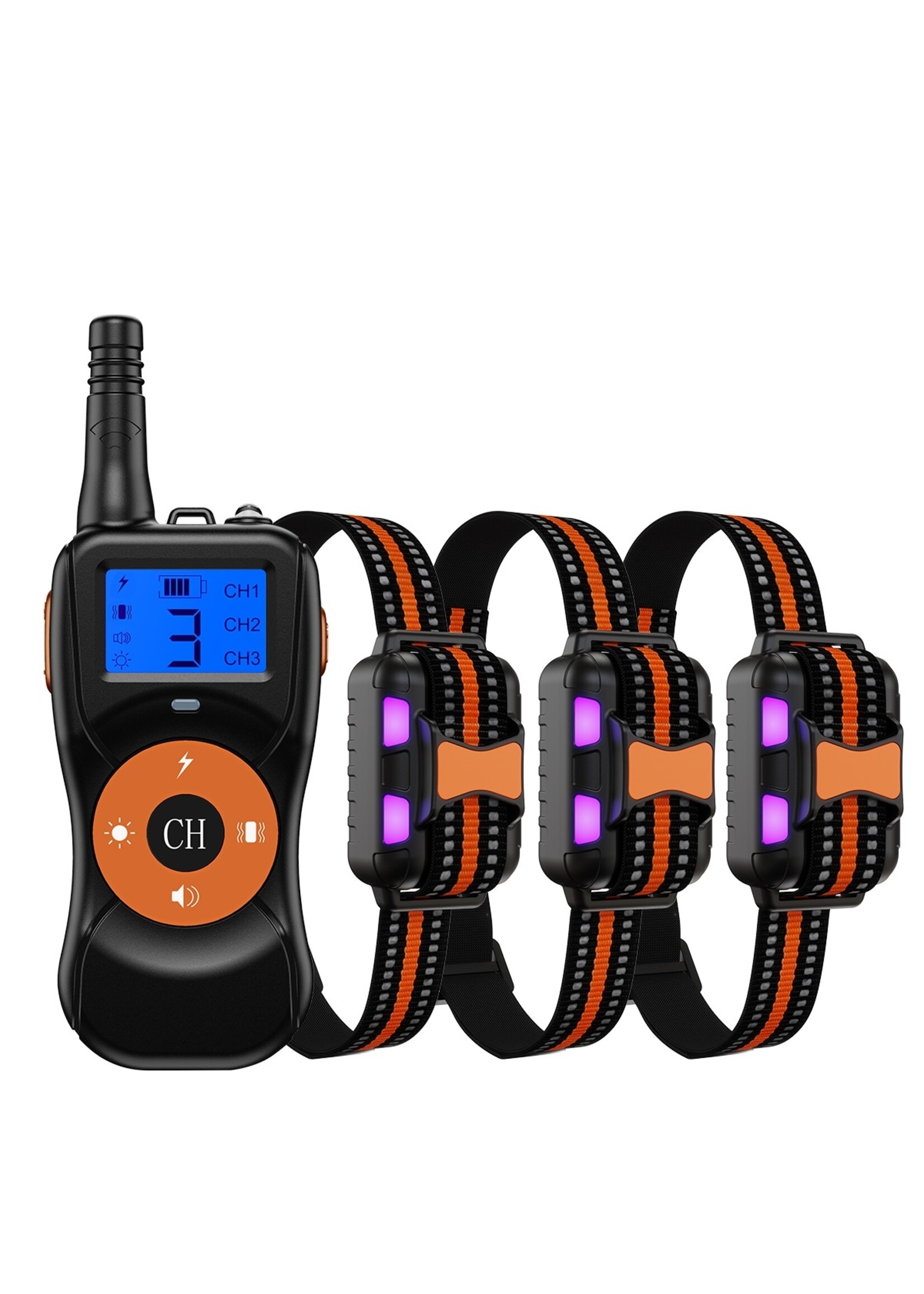 HE Products Voor 3 Honden, Hondentrainingshalsband met 300m afstandsbediening, elektronische halsband met piep-, vibratie-, schok-, licht- en toetsenbordvergrendelingsmodus, waterdichte elektrische halsbandset voor kleine middelgrote grote honden