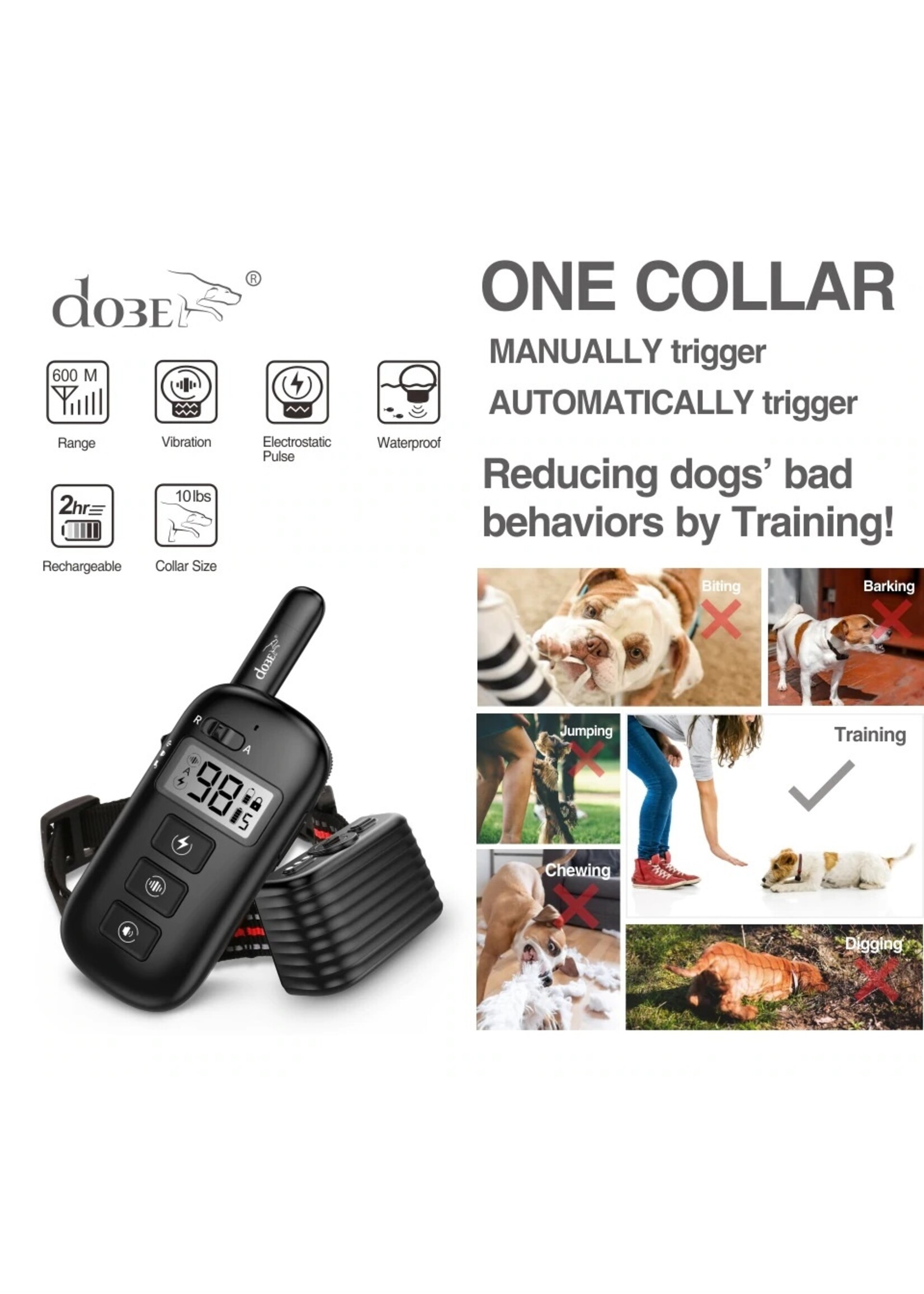 Anti-blaf Oplaadbare elektrische halsband voor 2 honden - Op afstand bedienbare halsband voor hondentraining - 300M Waterdichte halsband voor honden met afstandsbediening