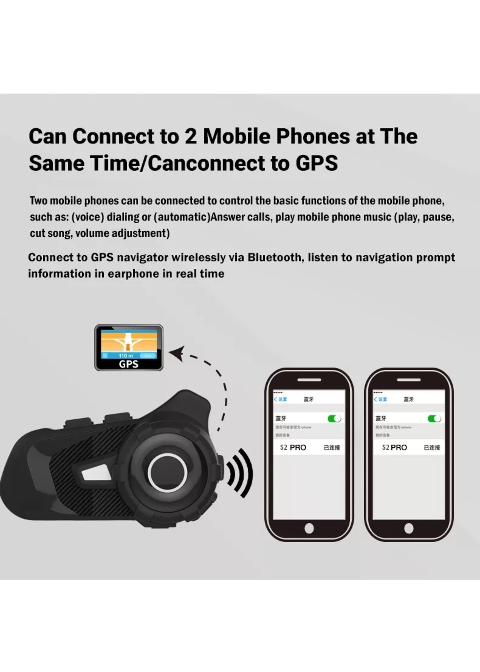HE Products S2 Motorhelm Headset Bluetooth 5.1 1000M 2 Riders Intercom FM Radio Universele Koppeling Met Andere Merken Headset