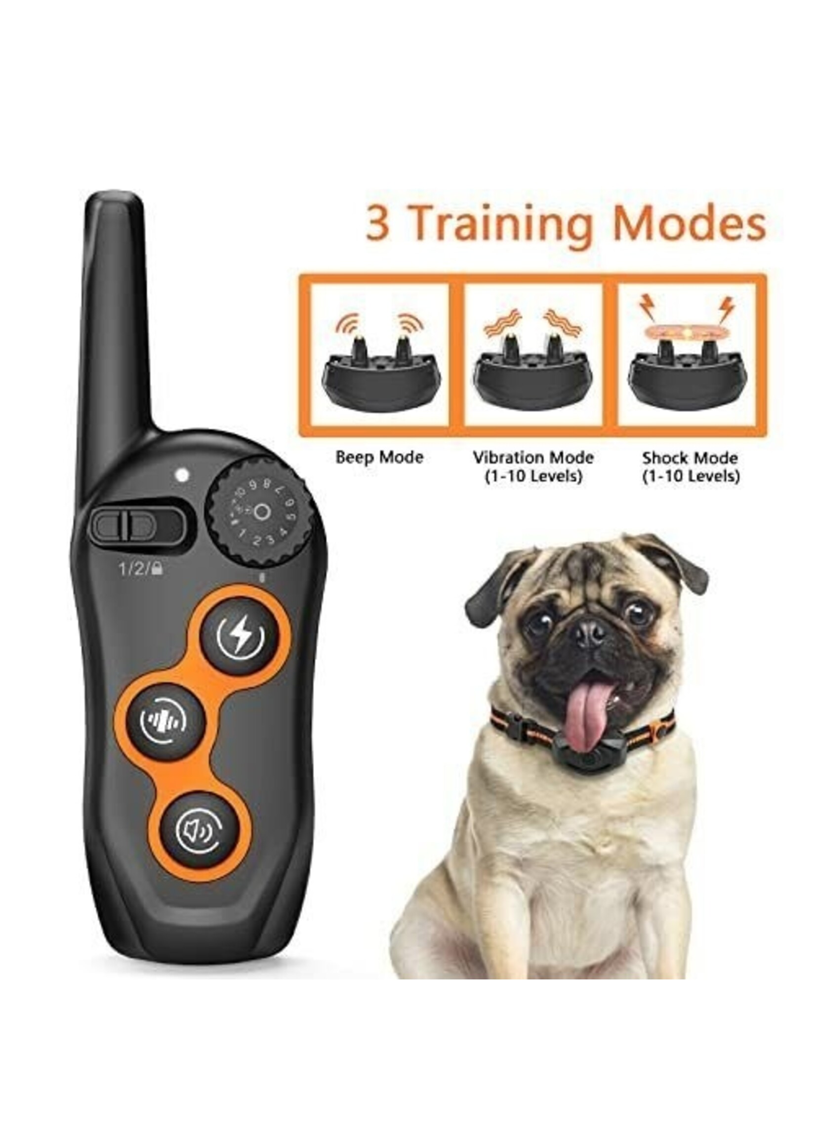 Hondentrainingshalsband, IPX7 waterdichte hondenschokhalsband met afstandsbereik 300M, 3 trainingsmodi, pieptoon, schok, trillingen, oplaadbare elektrische schokhalsband voor kleine middelgrote grote honden VOOR 1 HOND