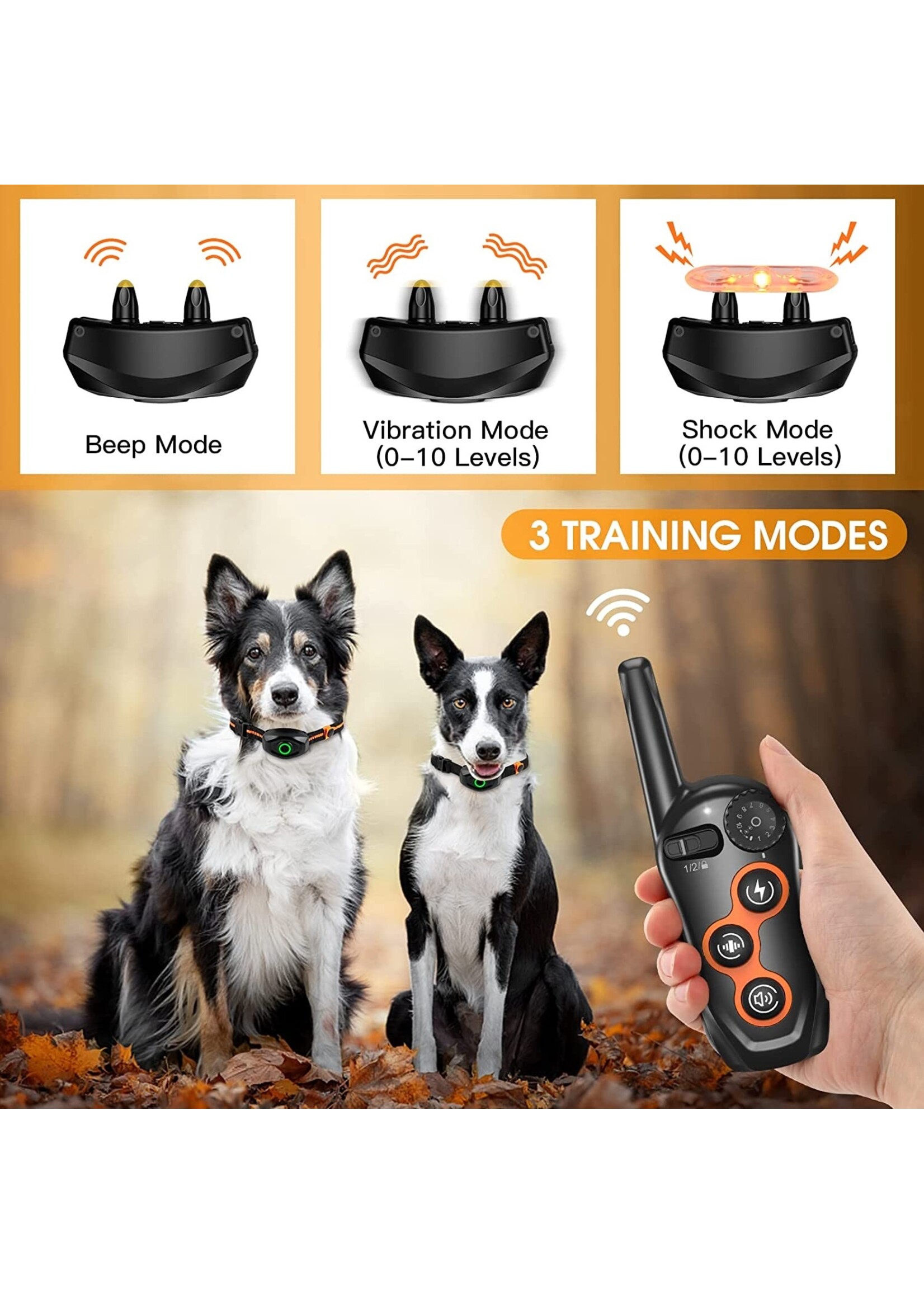 Hondentrainingshalsband, VOOR 2 HONDEN, IPX7 waterdichte hondenschokhalsband met afstandsbereik 300M, 3 trainingsmodi, pieptoon, schok, trillingen, oplaadbare elektrische schokhalsband voor kleine middelgrote grote honden