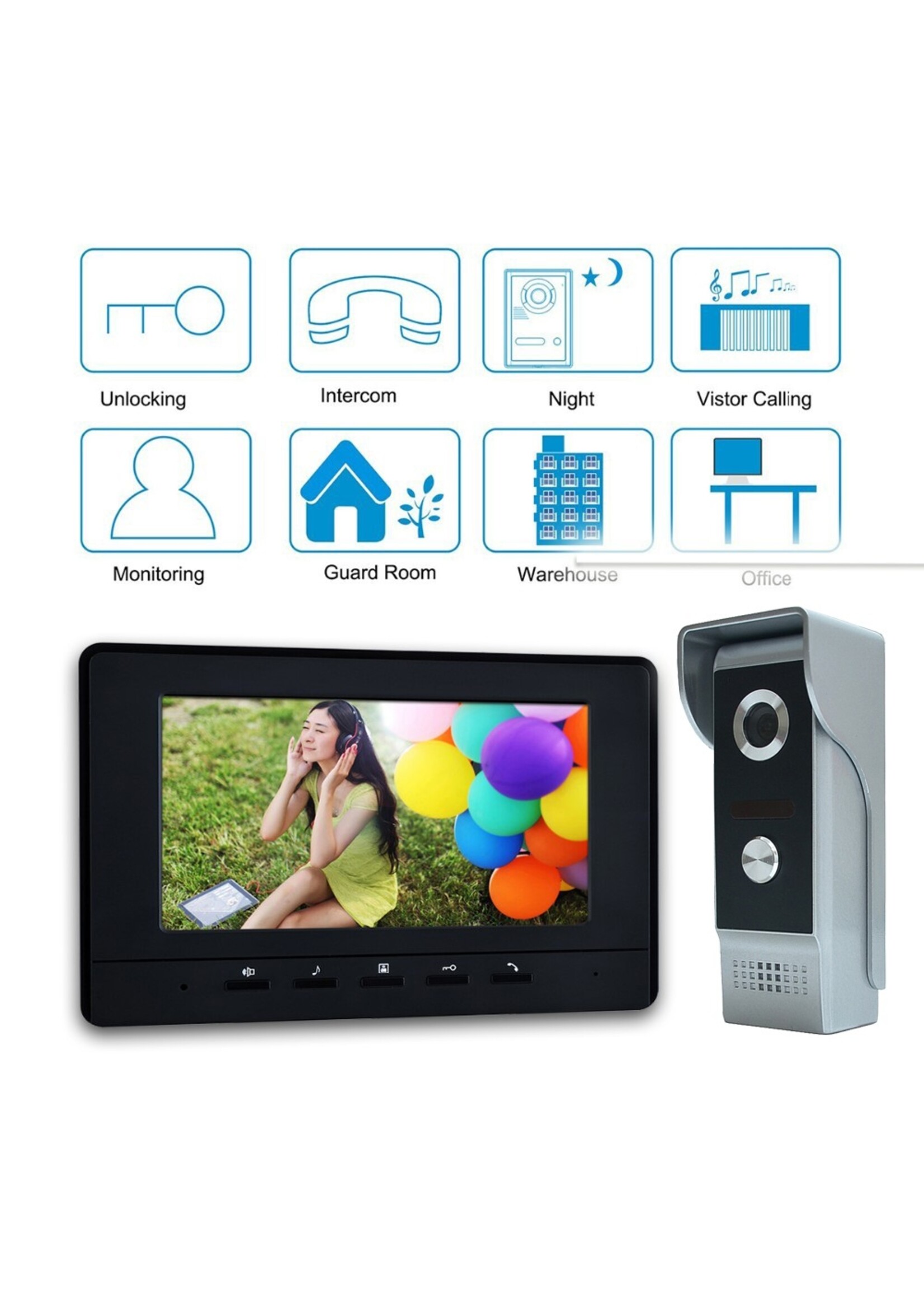 7 Inch Video Deurtelefoon Deurbel Intercom Kit 1 camera 1 monitor Nachtzicht
