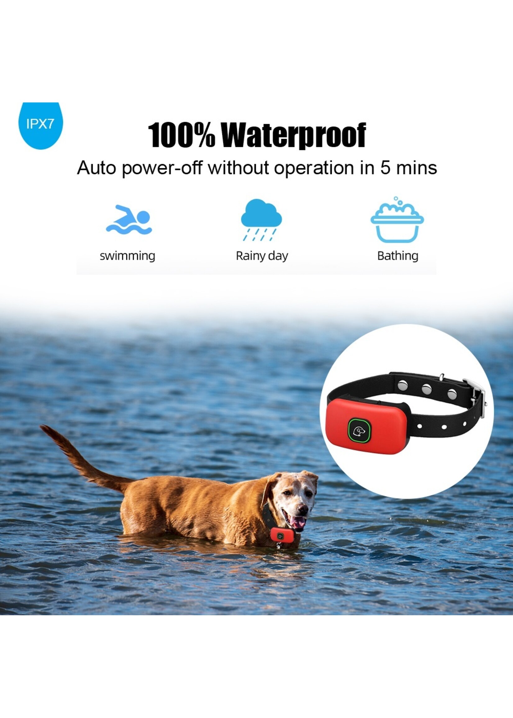 Waterdichte hondentrainingshalsband LCD-scherm - Extra breed afstandsbedieningsbereik  - Oplaadbare elektrische hondentrainer schokhalsbanden