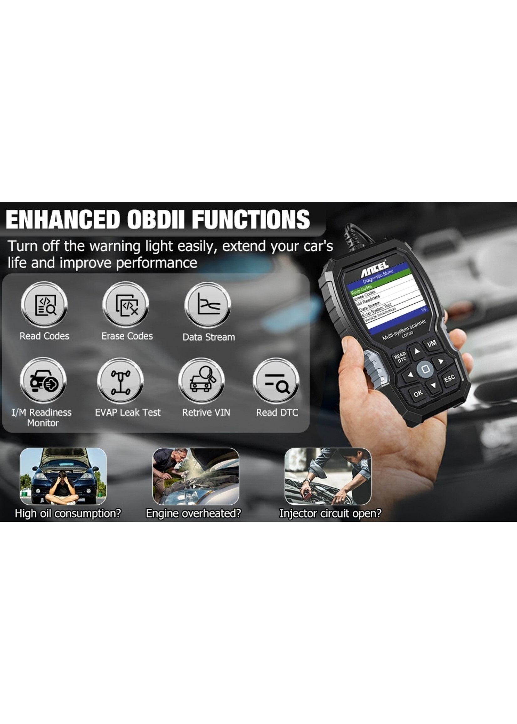 Ancel Ancel LD700 OBD2 Scanner voor Land Rover en Jaguar. OBDII Code scanner Diagnostic Scan Tool Check Engine ABS TPMS olie Reset