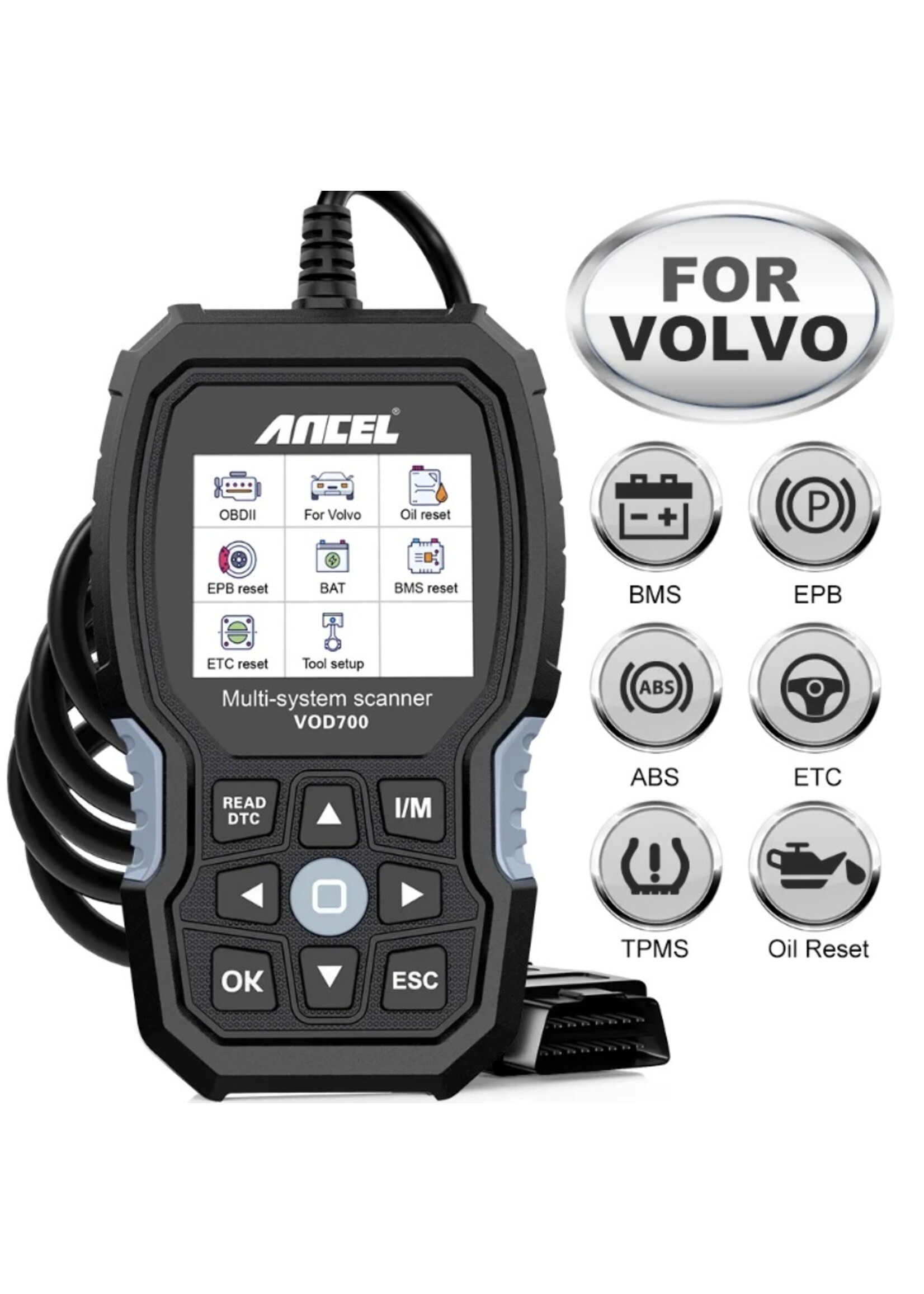 Ancel VOD700 OBD2 Scanner voor Volvo.  Auto Code Reader Diagnostic Scan Tool Abs Bloeden Injector Olie Etc Bms Epb Tpms dpf Reset