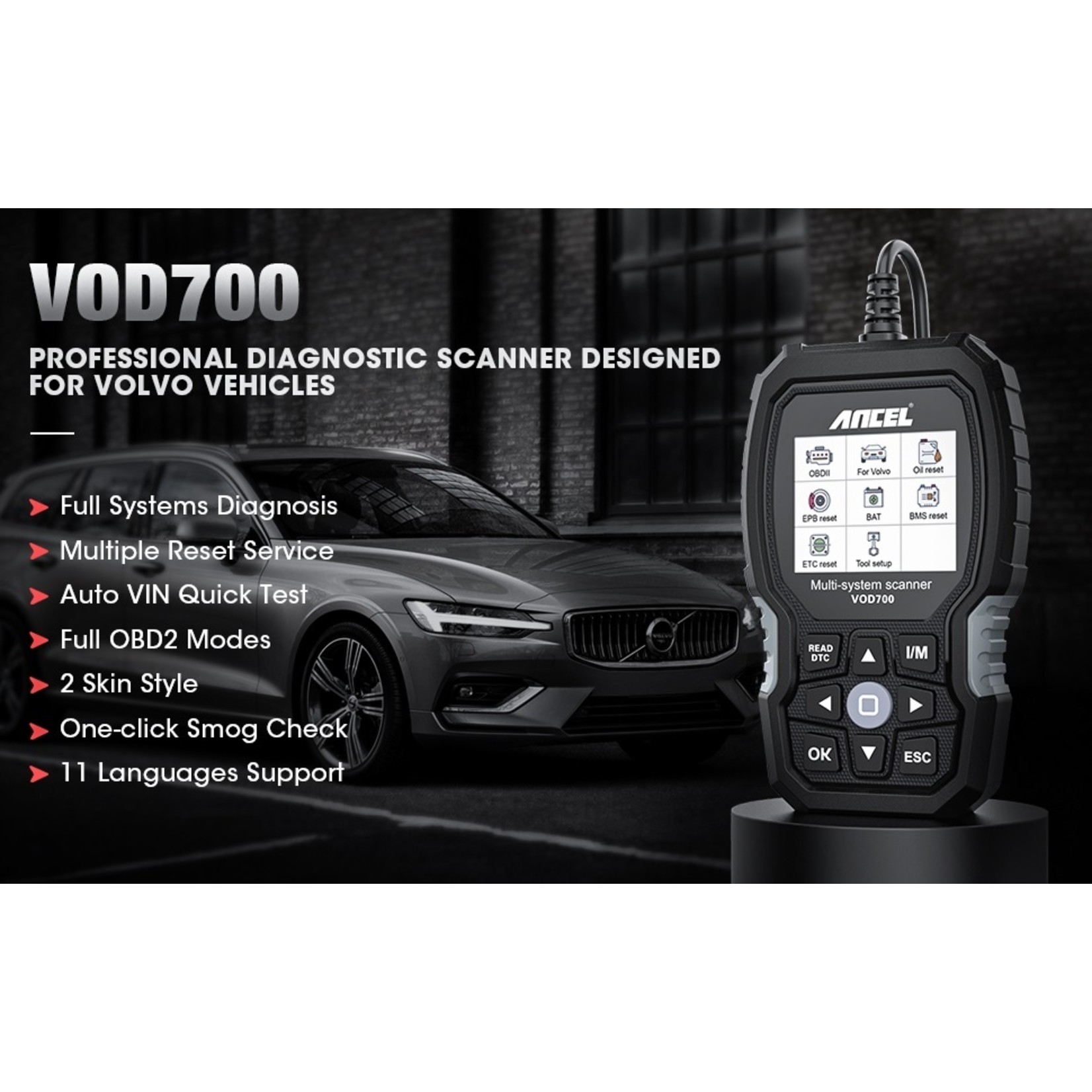 Ancel VOD700 OBD2 Scanner Voor Volvo Auto Code Reader Diagnostic Scan Tool Abs Bloeden Injector Olie Etc Bms Epb Tpms dpf Reset