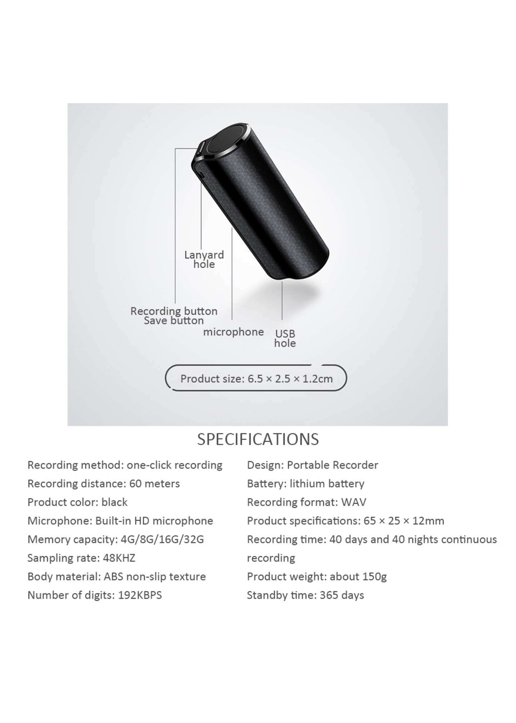 Mini Audio Recorder 600 Uur Opname 16Gb 32Gb
