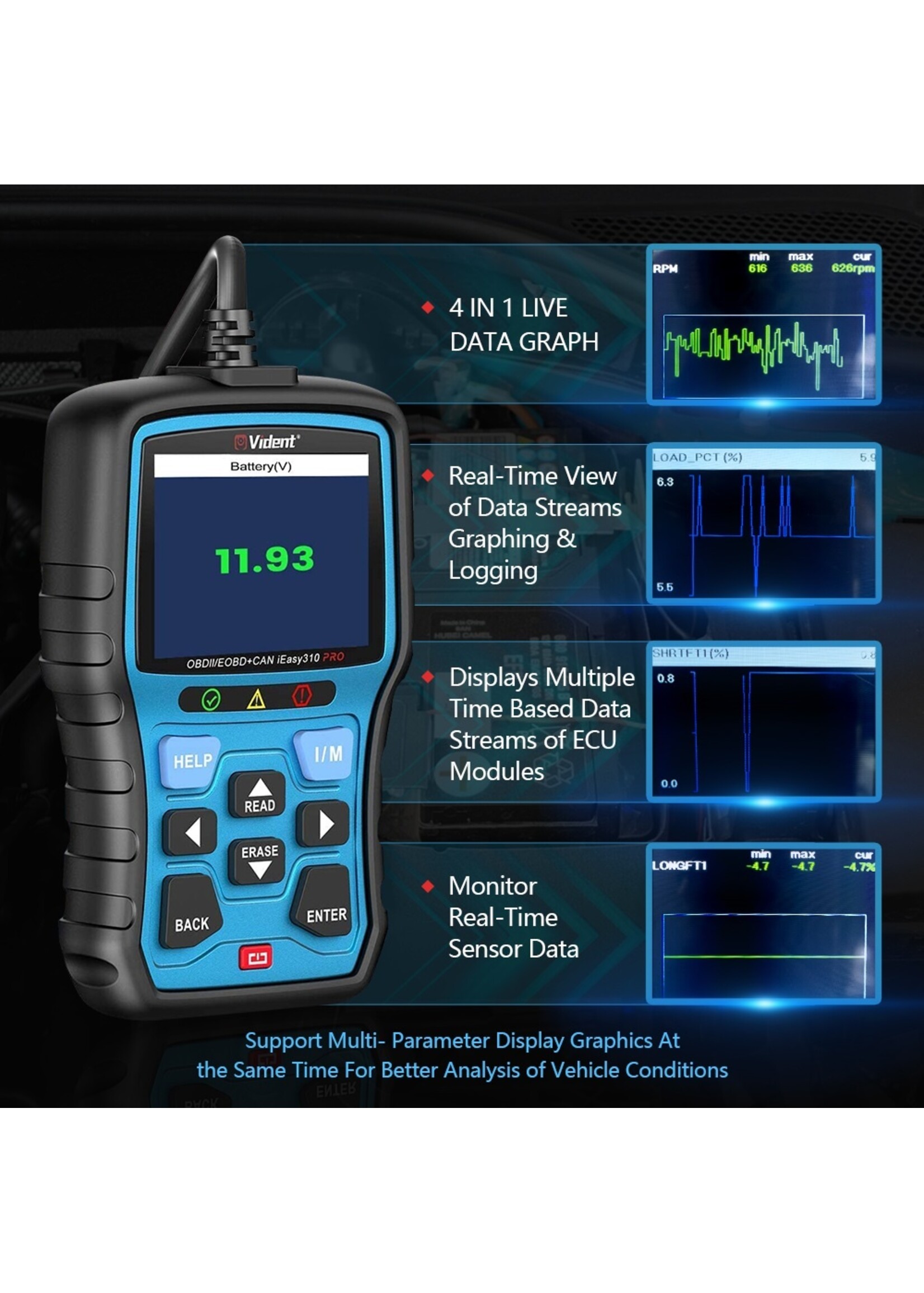 Vident Vident iEasy310Pro CAN OBDII/EOBD-codelezer, Scanner