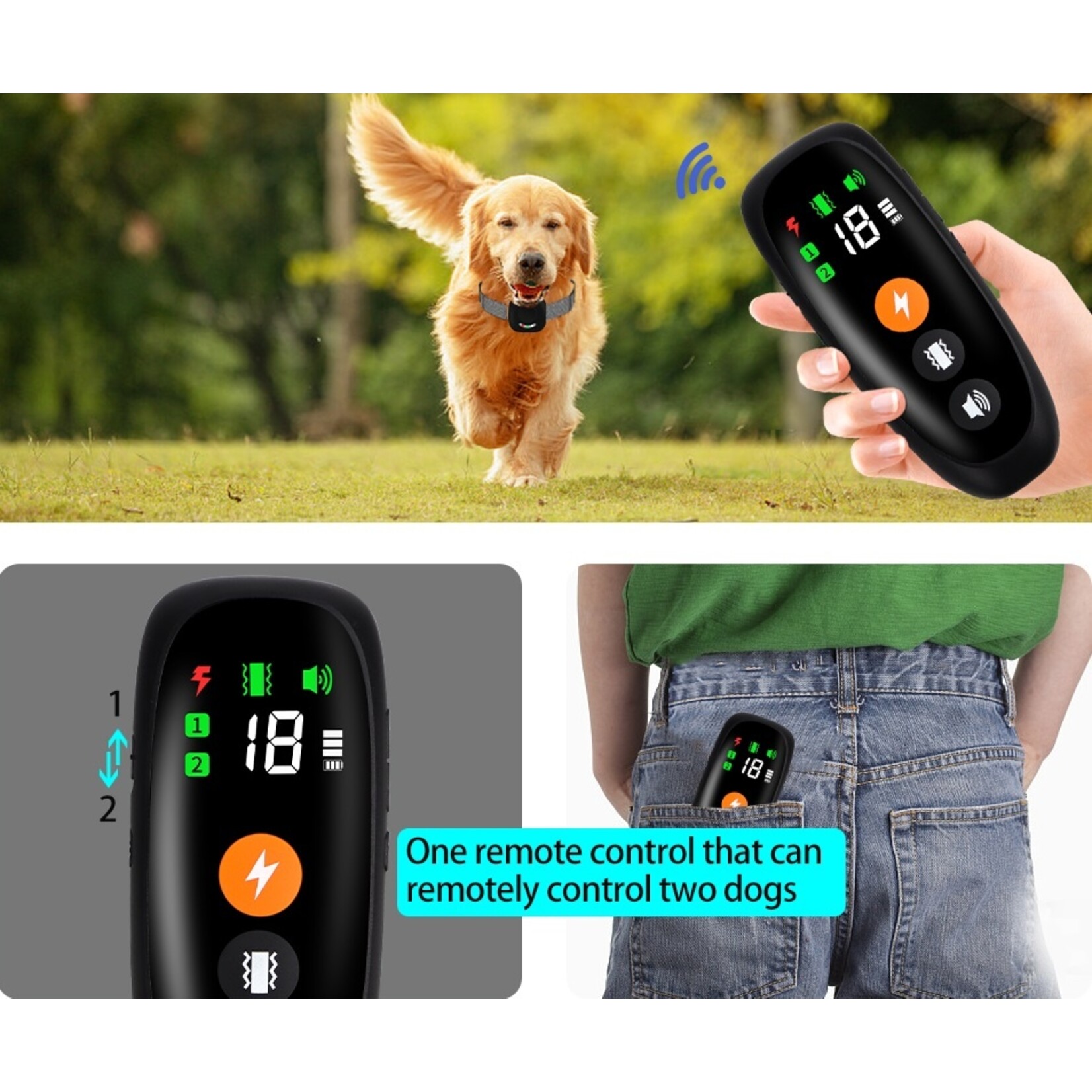 300 m digitale hondentrainingshalsband Afstandsbediening Waterdicht Oplaadbaar met LCD-display voor schok- en trillings geluid van alle maten