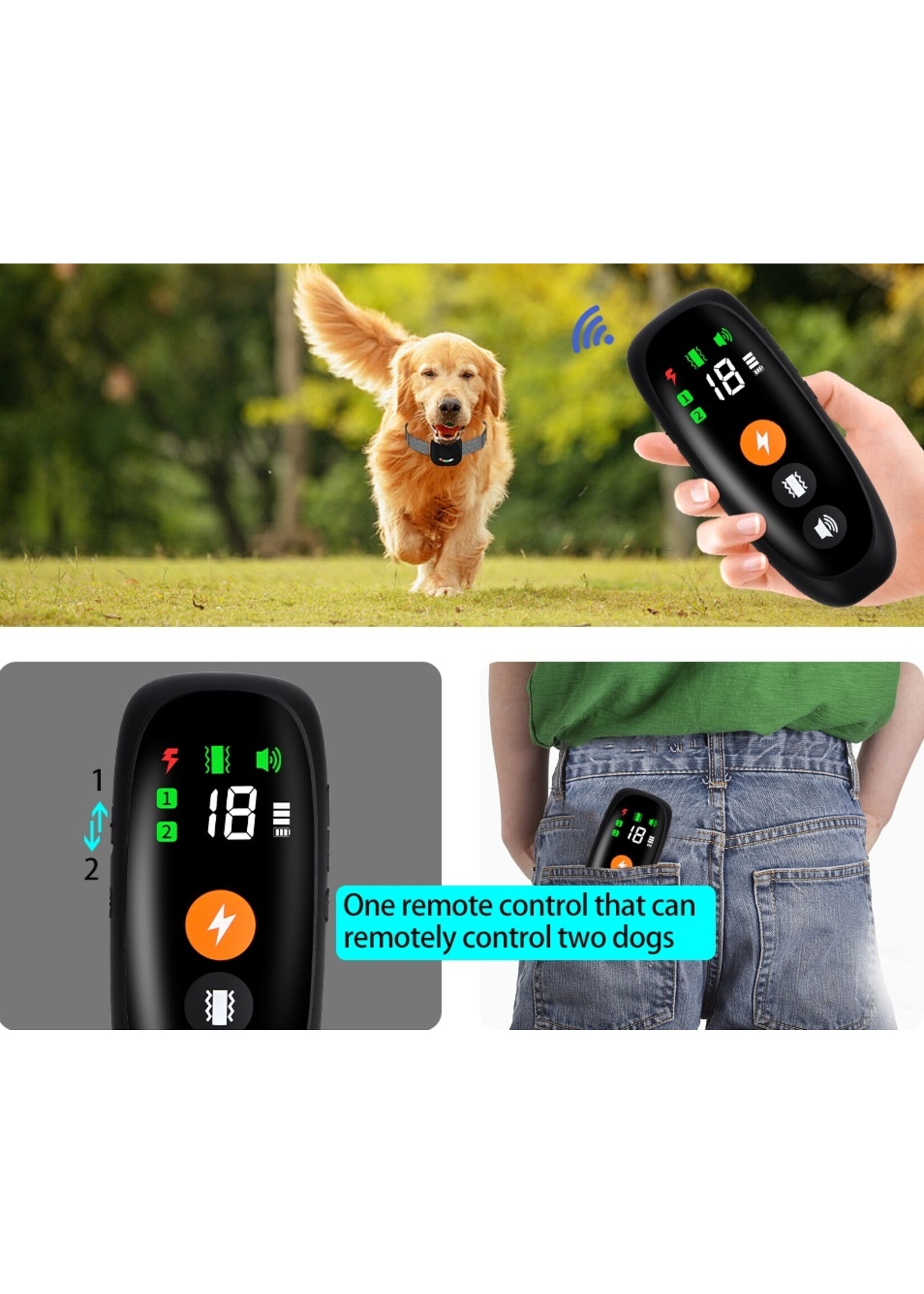300 m digitale hondentrainingshalsband Afstandsbediening Waterdicht Oplaadbaar met LCD-display voor schok- en trillings geluid van alle maten