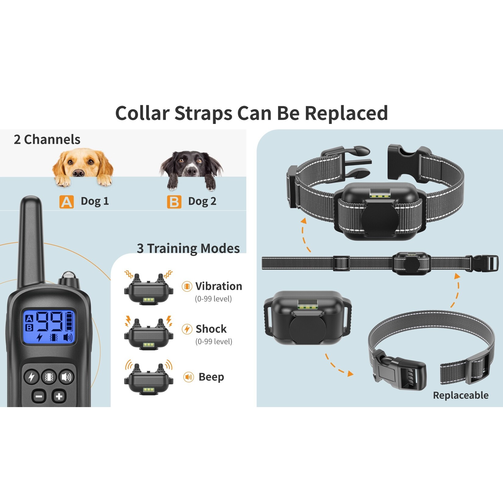 300m elektrische Hondentrainingshalsband Waterdicht Huisdier Afstandsbediening Oplaadbaar Anti-blaf met schok Trillingen Geluid LCD Dis