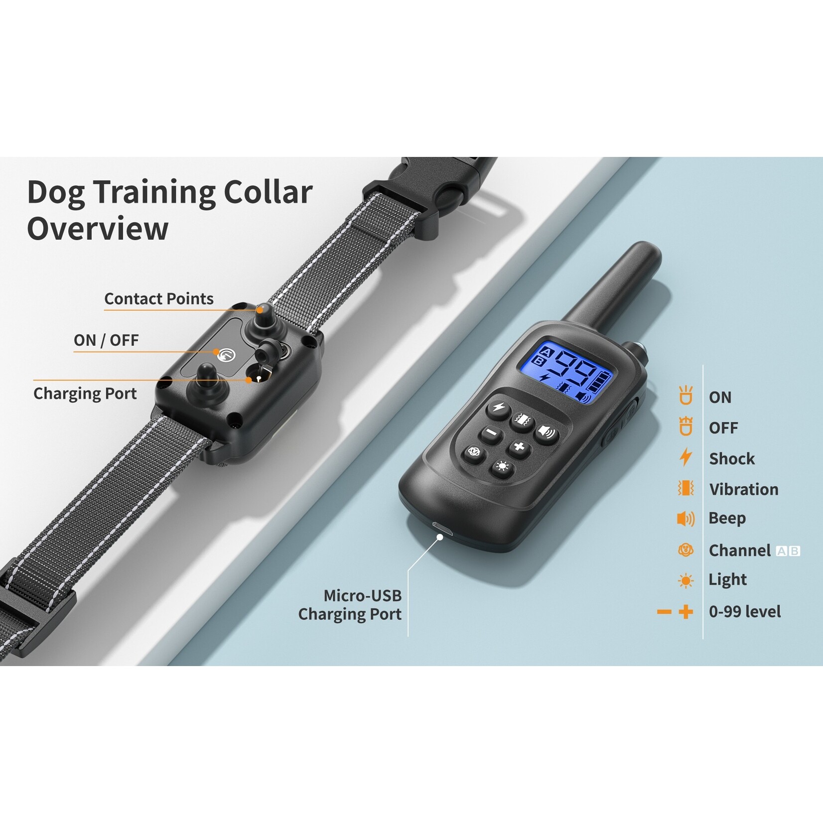 300m elektrische Hondentrainingshalsband Waterdicht Huisdier Afstandsbediening Oplaadbaar Anti-blaf met schok Trillingen Geluid LCD Dis