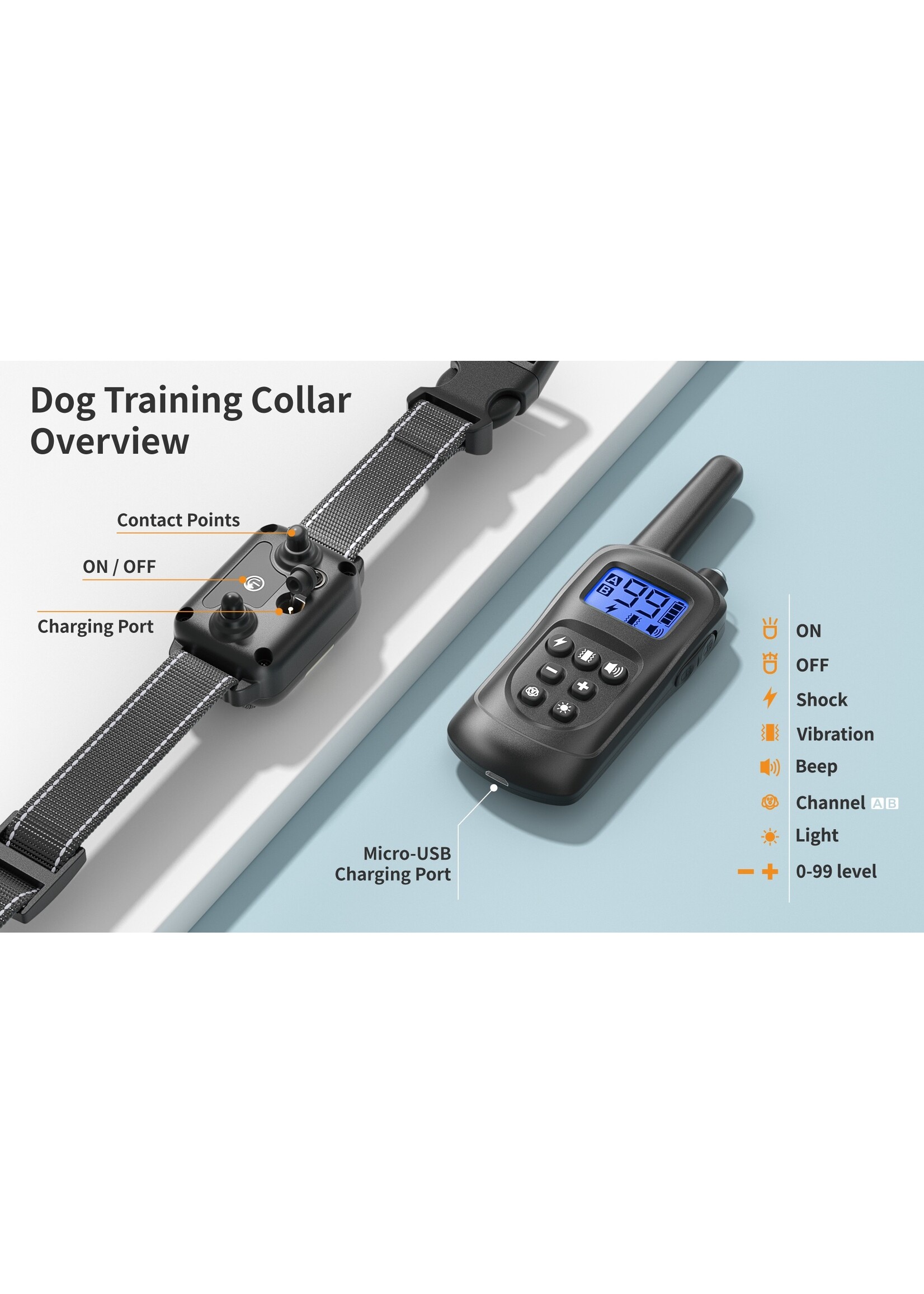 300m elektrische Hondentrainingshalsband Waterdicht Huisdier Afstandsbediening Oplaadbaar Anti-blaf met schok Trillingen Geluid LCD Dis