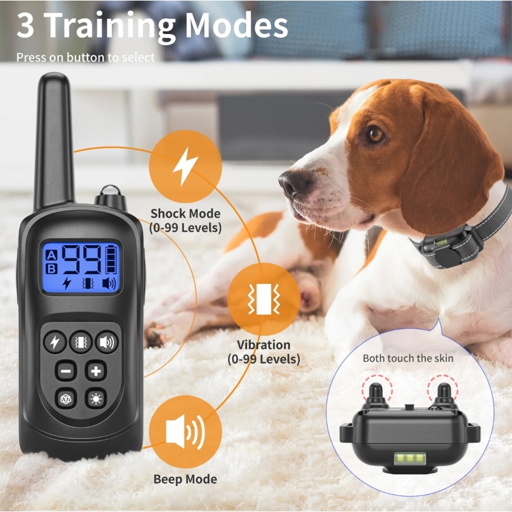 300m elektrische Hondentrainingshalsband Waterdicht Huisdier Afstandsbediening Oplaadbaar Anti-blaf met schok Trillingen Geluid LCD Dis